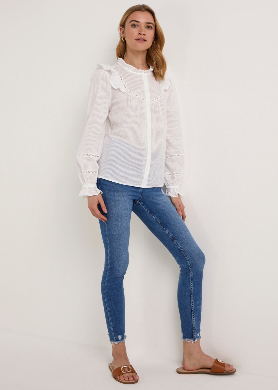 White High Neck Dobby Blouse