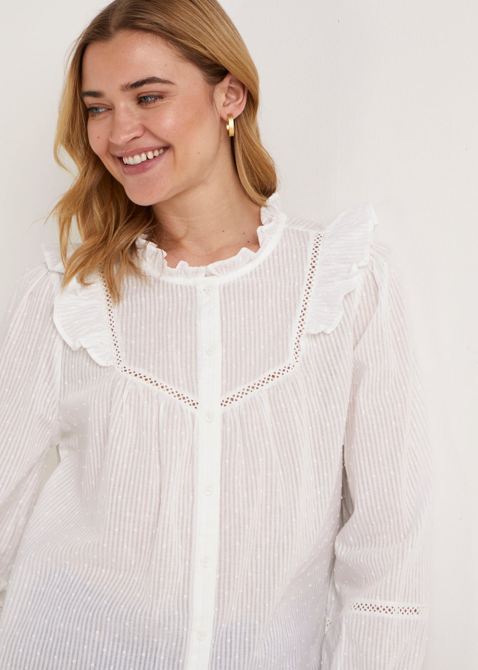 White High Neck Dobby Blouse