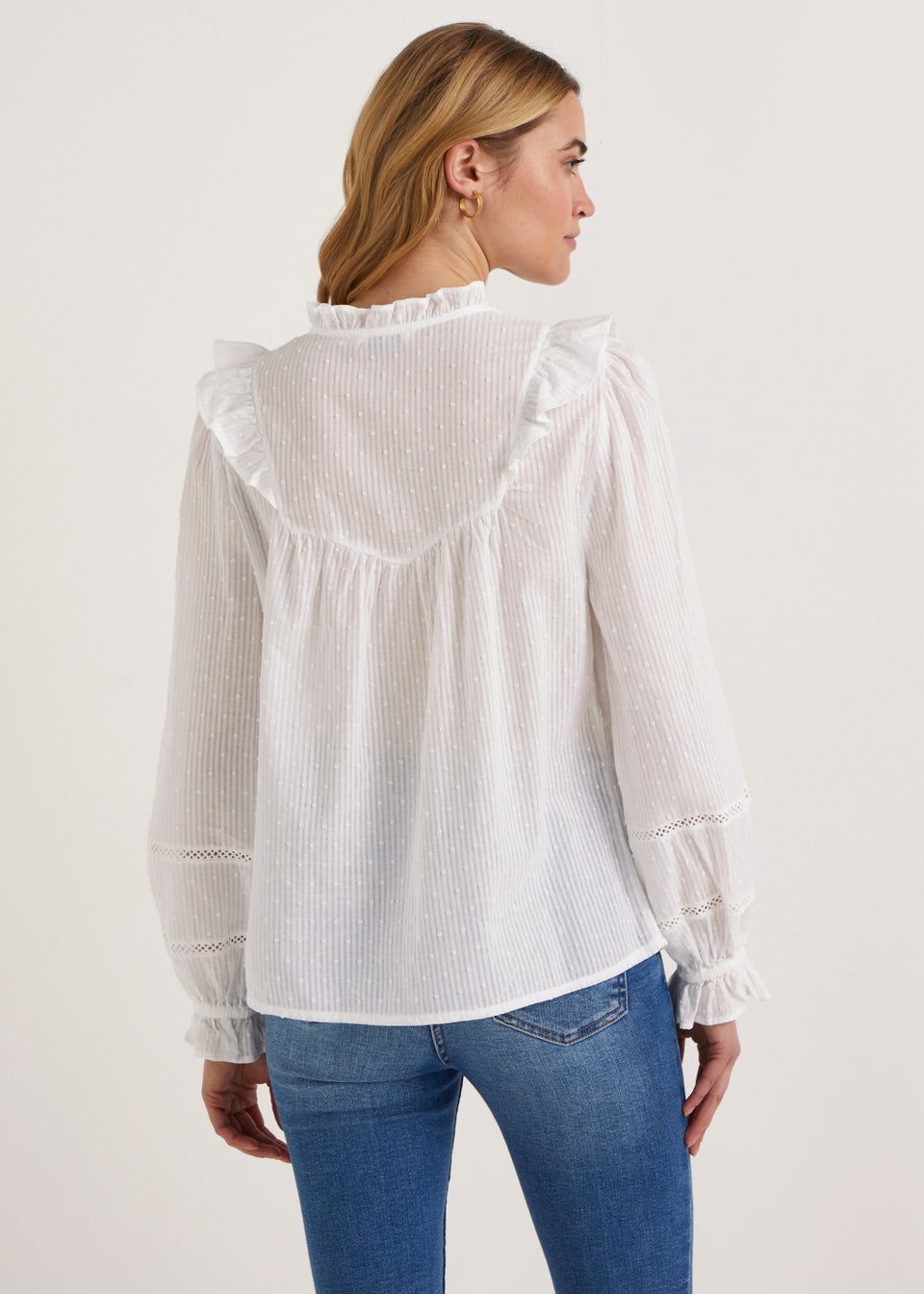 White High Neck Dobby Blouse