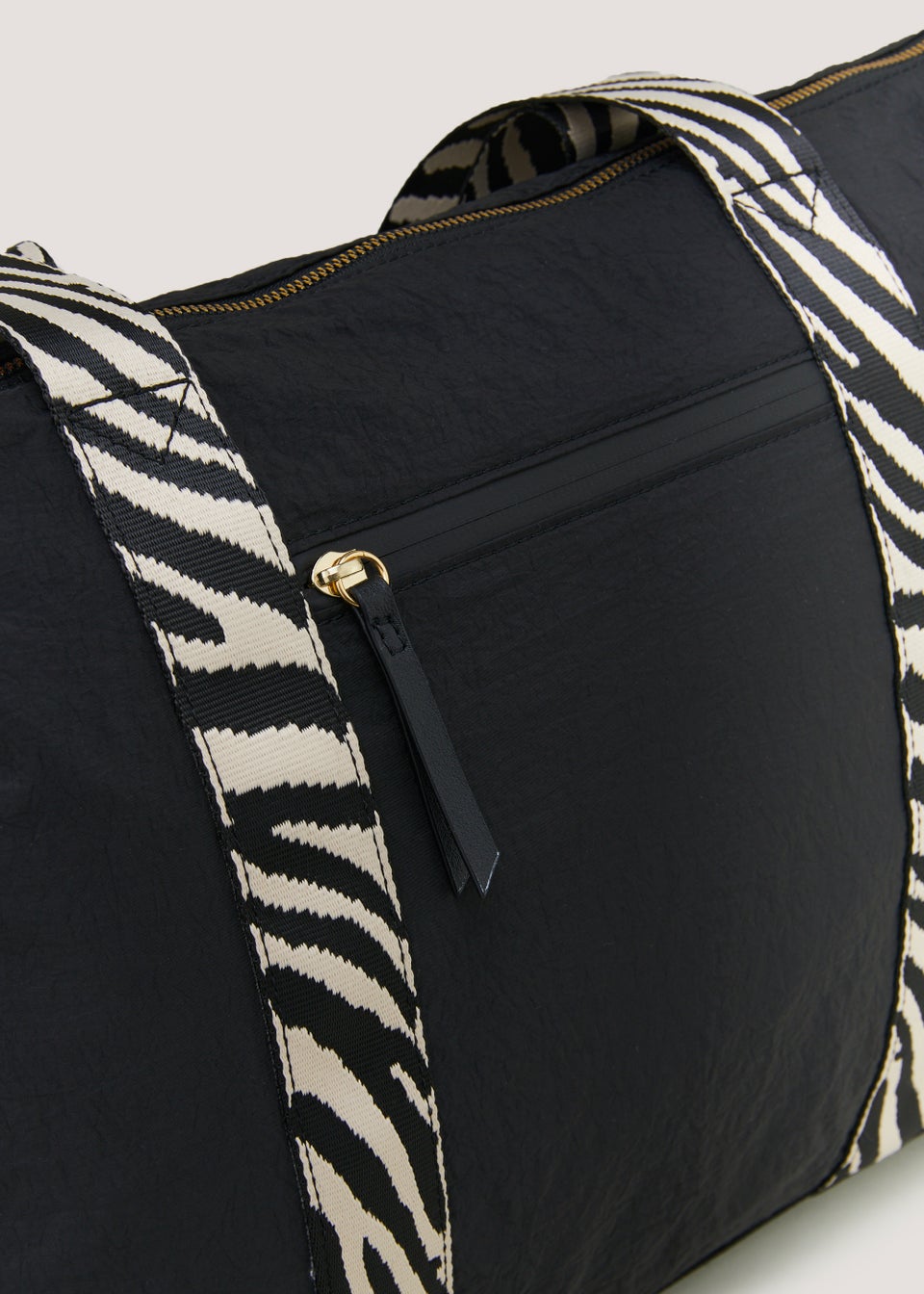 Black Zebra Nylon Shopper Bag