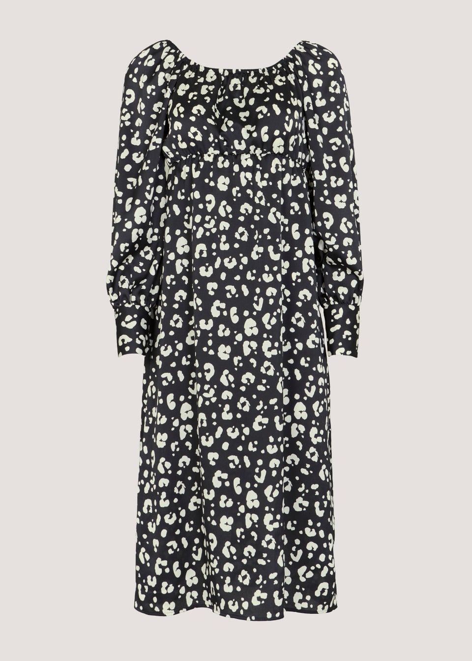 Monochrome Animal Print Satin Bubble Midi Dress