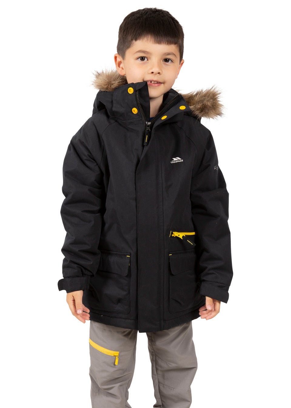 Boys Trespass Black Upbeat Waterproof Jacket 2 12yrs