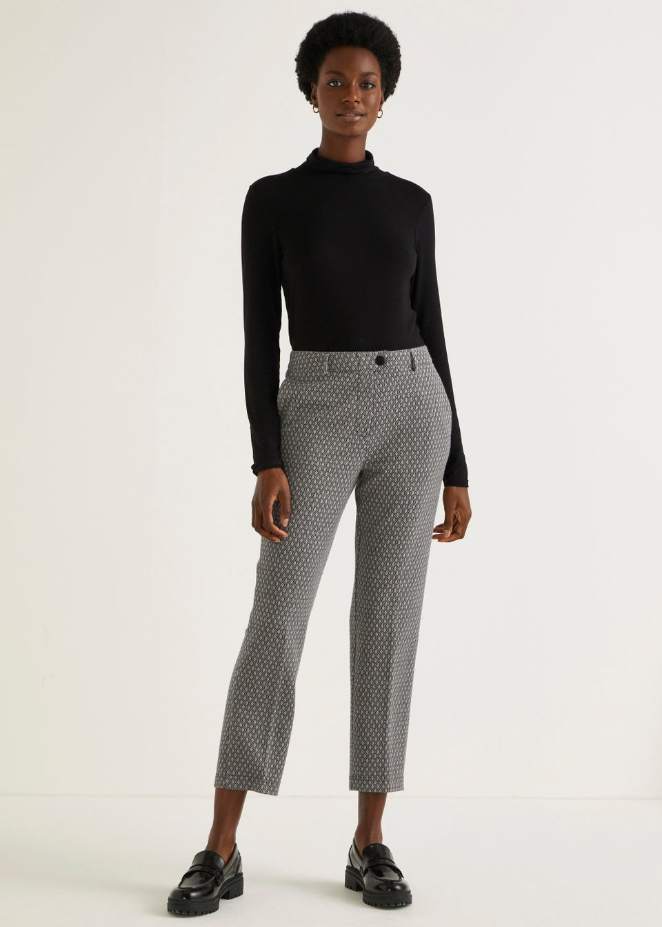Black Geo Print Elasticated Trousers