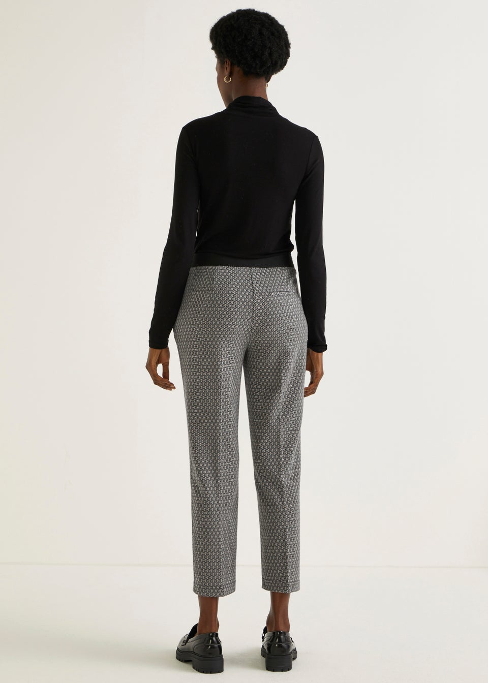 Black Geo Print Elasticated Trousers