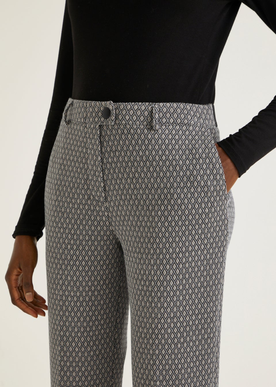 Black Geo Print Elasticated Trousers