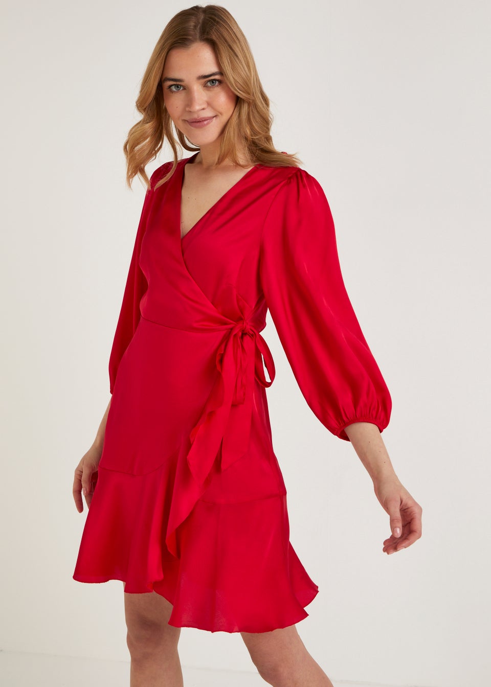 Be Beau Red Frill Satin Mini Dress