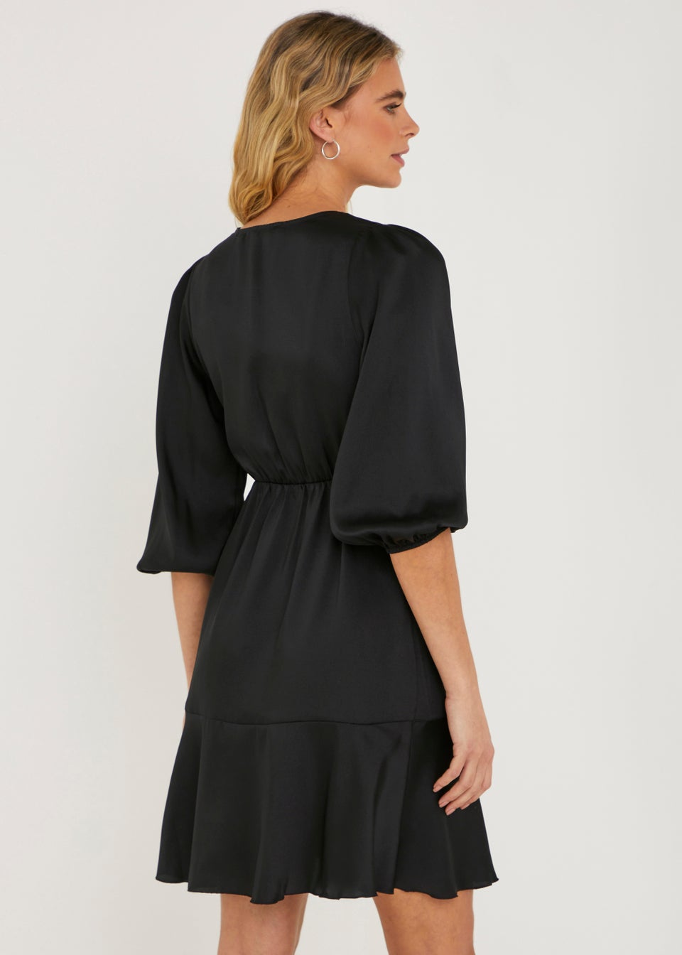 Be Beau Black Frill Satin Mini Dress