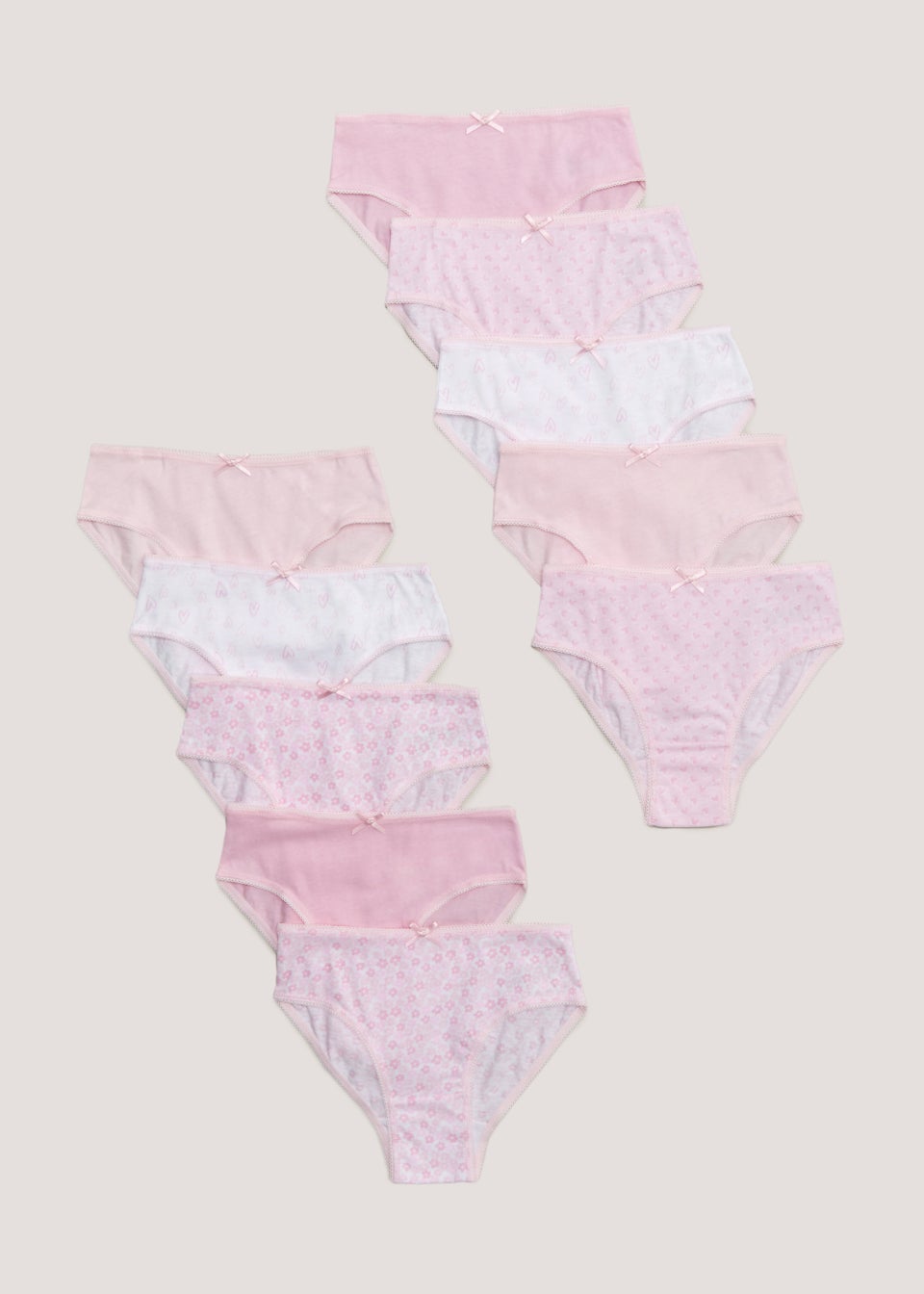 Girls 10 Pack Pink Heart Print Knickers (2-13yrs)