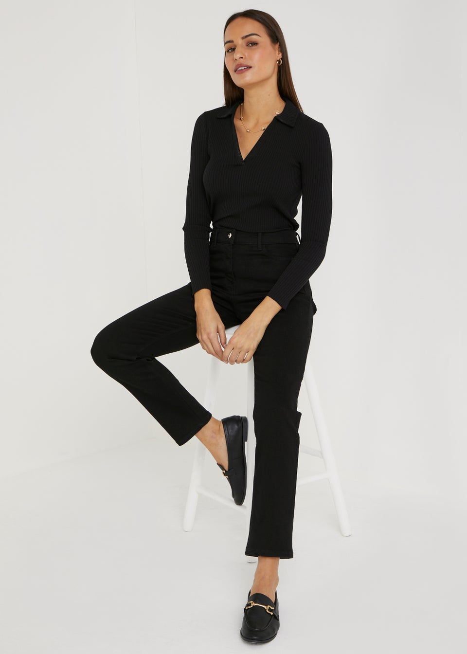 Et Vous Black Ribbed Long Sleeve Top