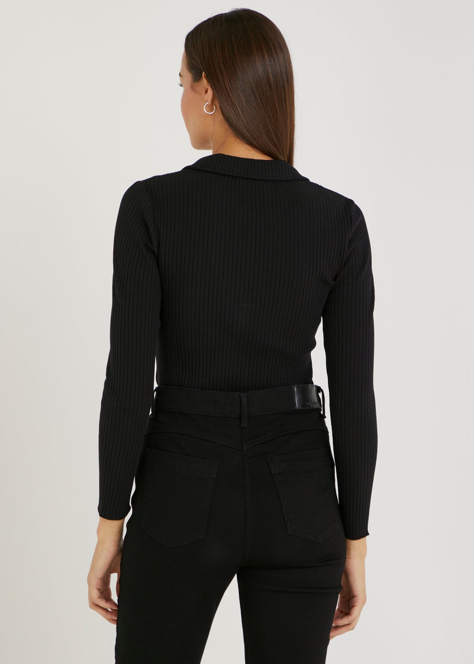 Et Vous Black Ribbed Long Sleeve Top