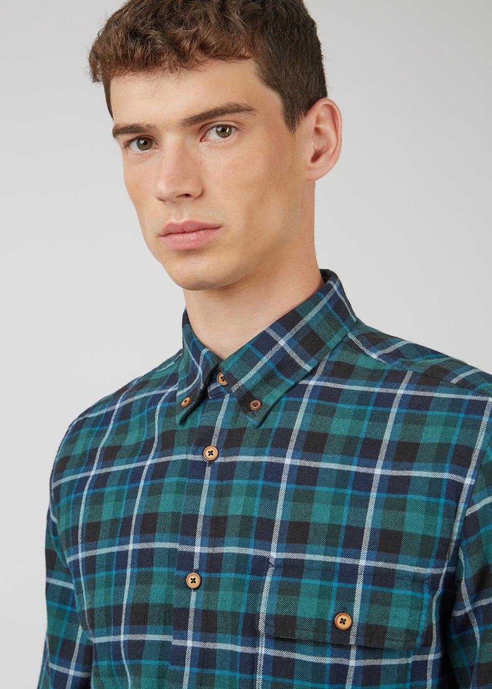Ben Sherman Green Plaid Regular Fit Brushed Shirt Matalan