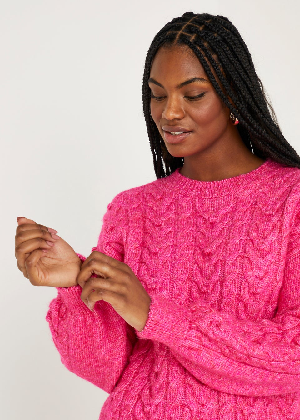 Pink Bobble Cable Knit Jumper Matalan