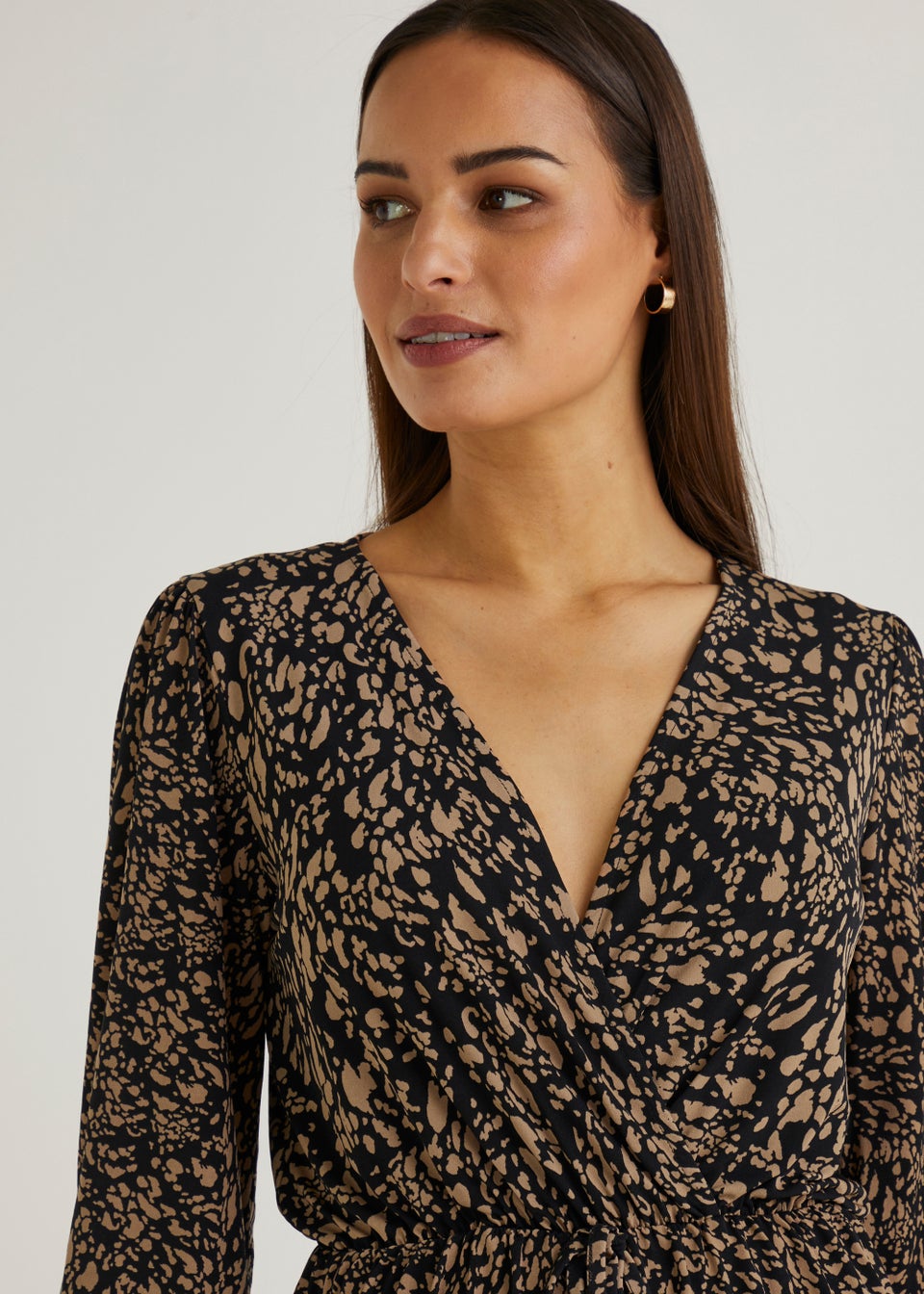 Et Vous Brown Frill Wrap Top