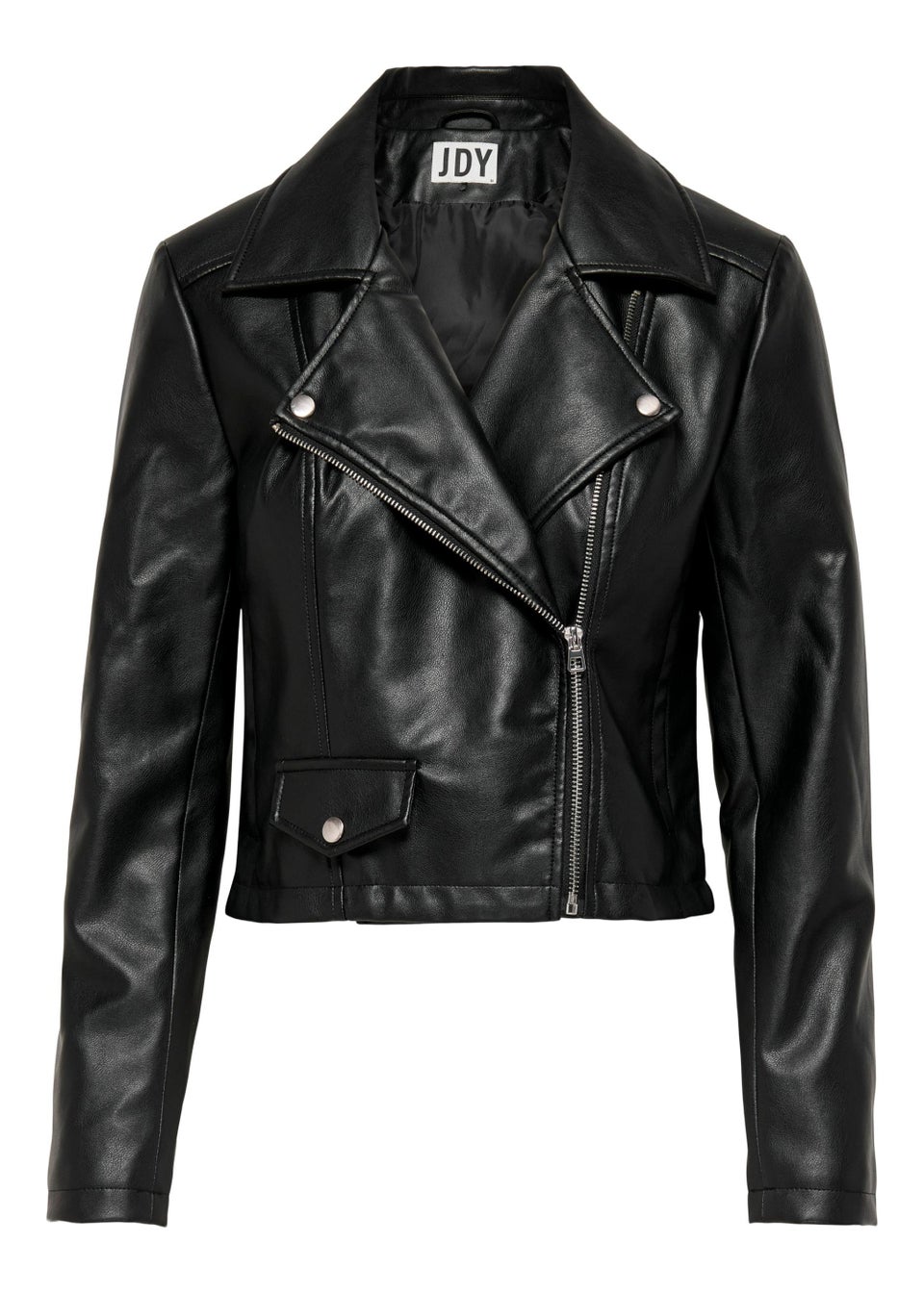 JDY Etta Black Faux Leather Jacket - Matalan