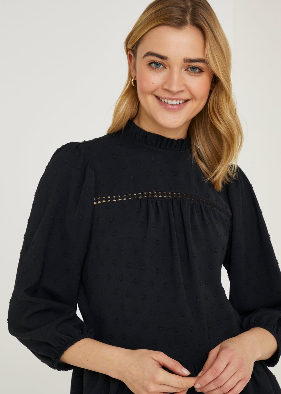 Black High Neck Peplum Top
