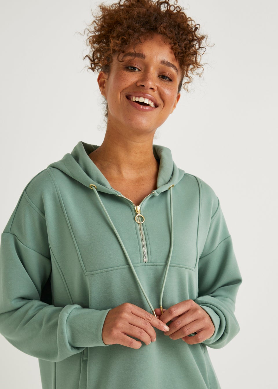 Souluxe Khaki Modal Half Zip Sports Hoodie