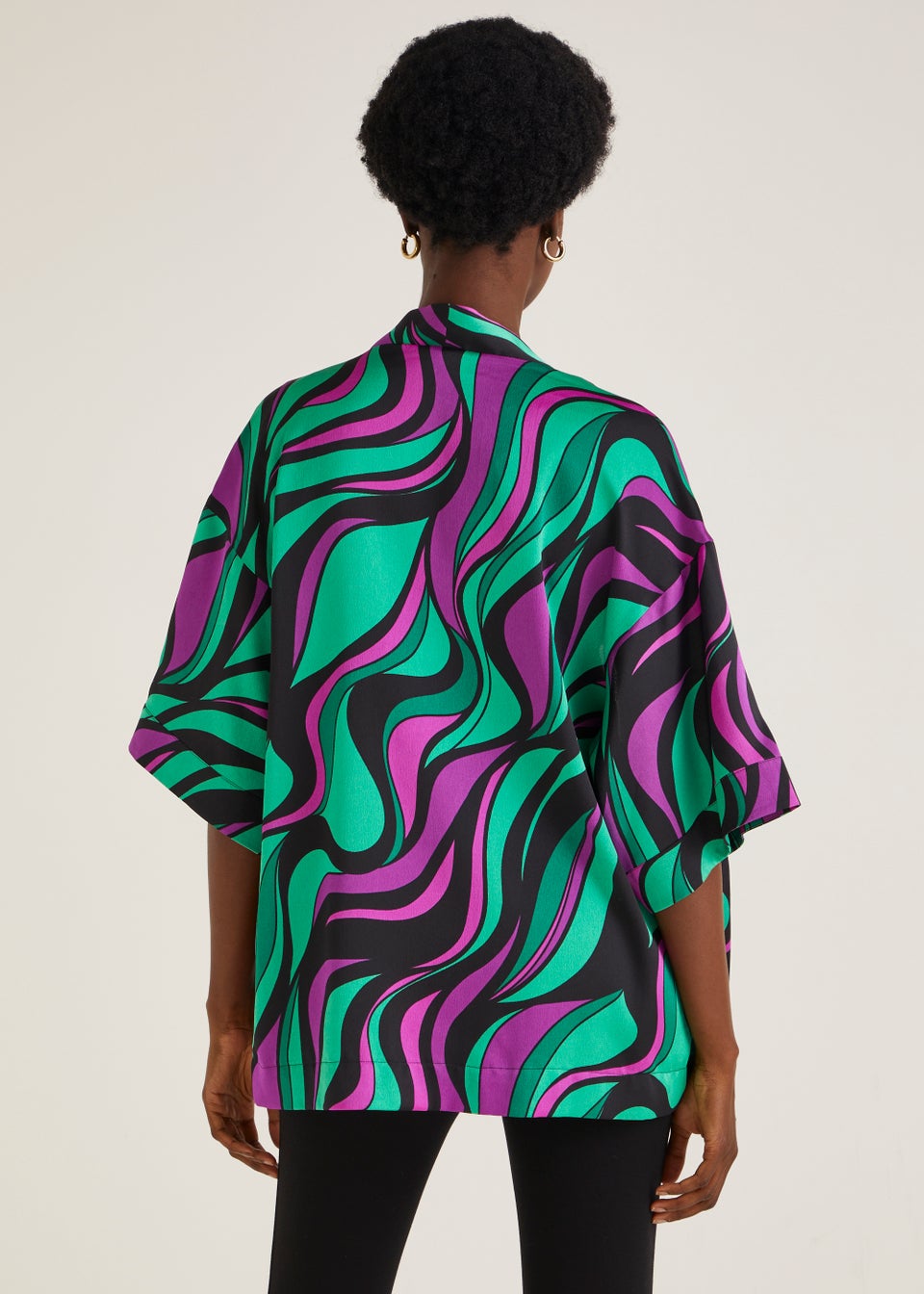 Green Swirl Print Kimono