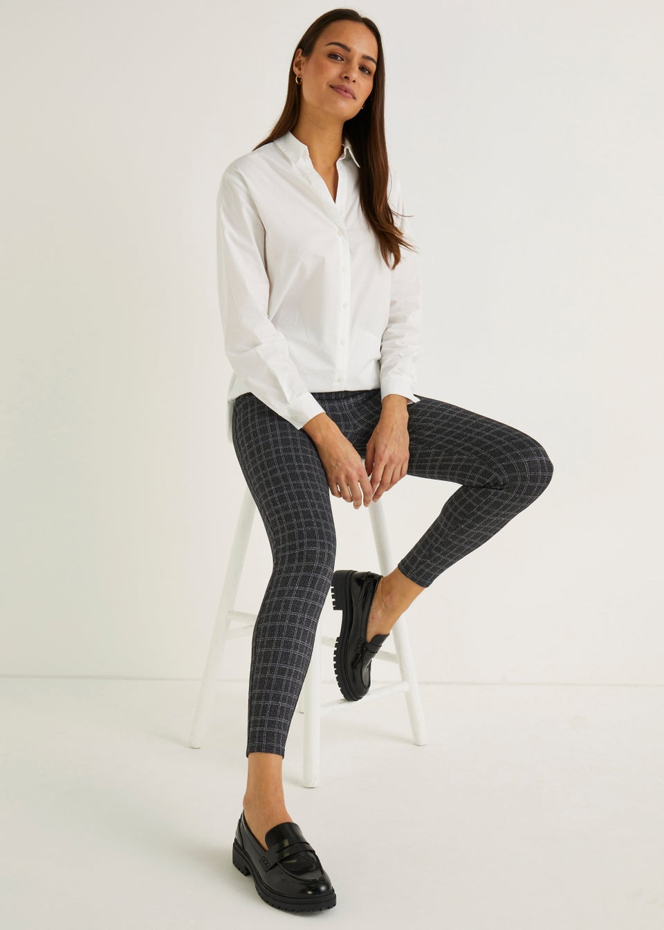 Black Check Print Textured Leggings