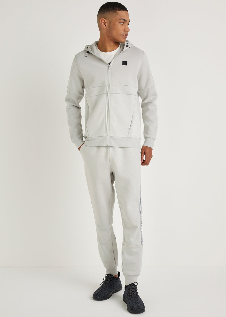 US Athletic Light Grey Tape Zip Up Hoodie