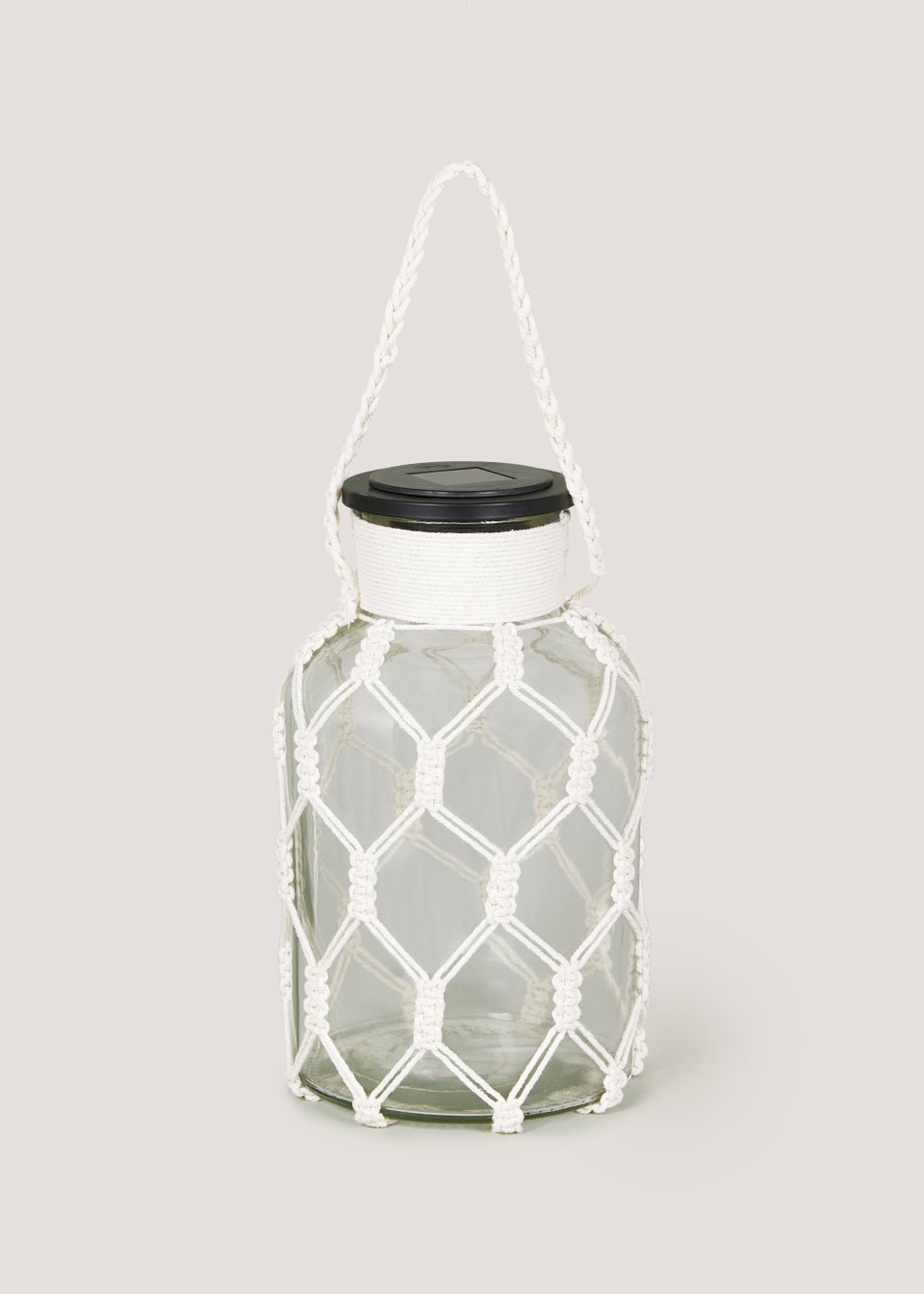 Large Glass LED Lantern with Rope (17.5cm x 17.5cm x 30cm)