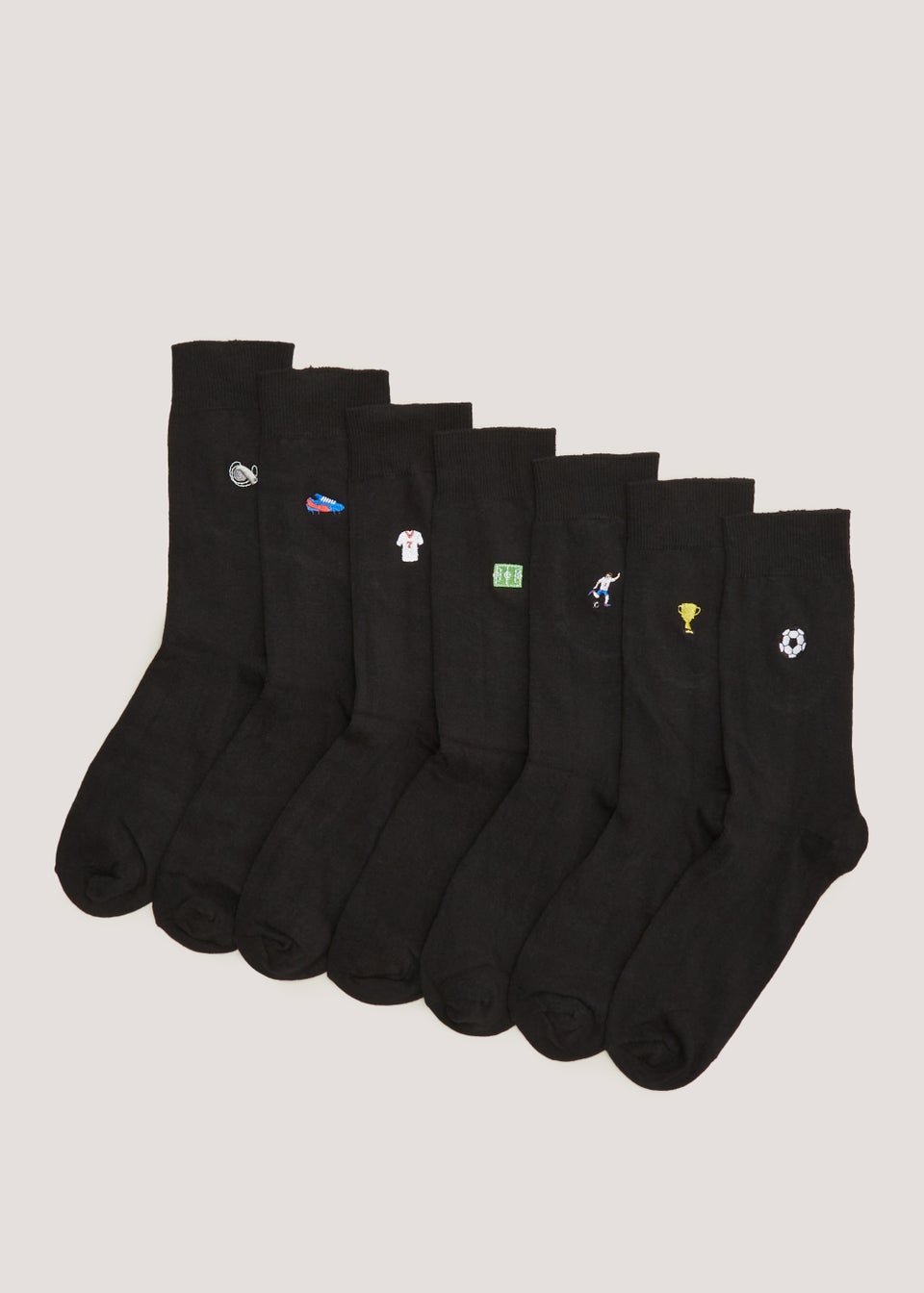 7 Pack Black Football Embroidery Socks
