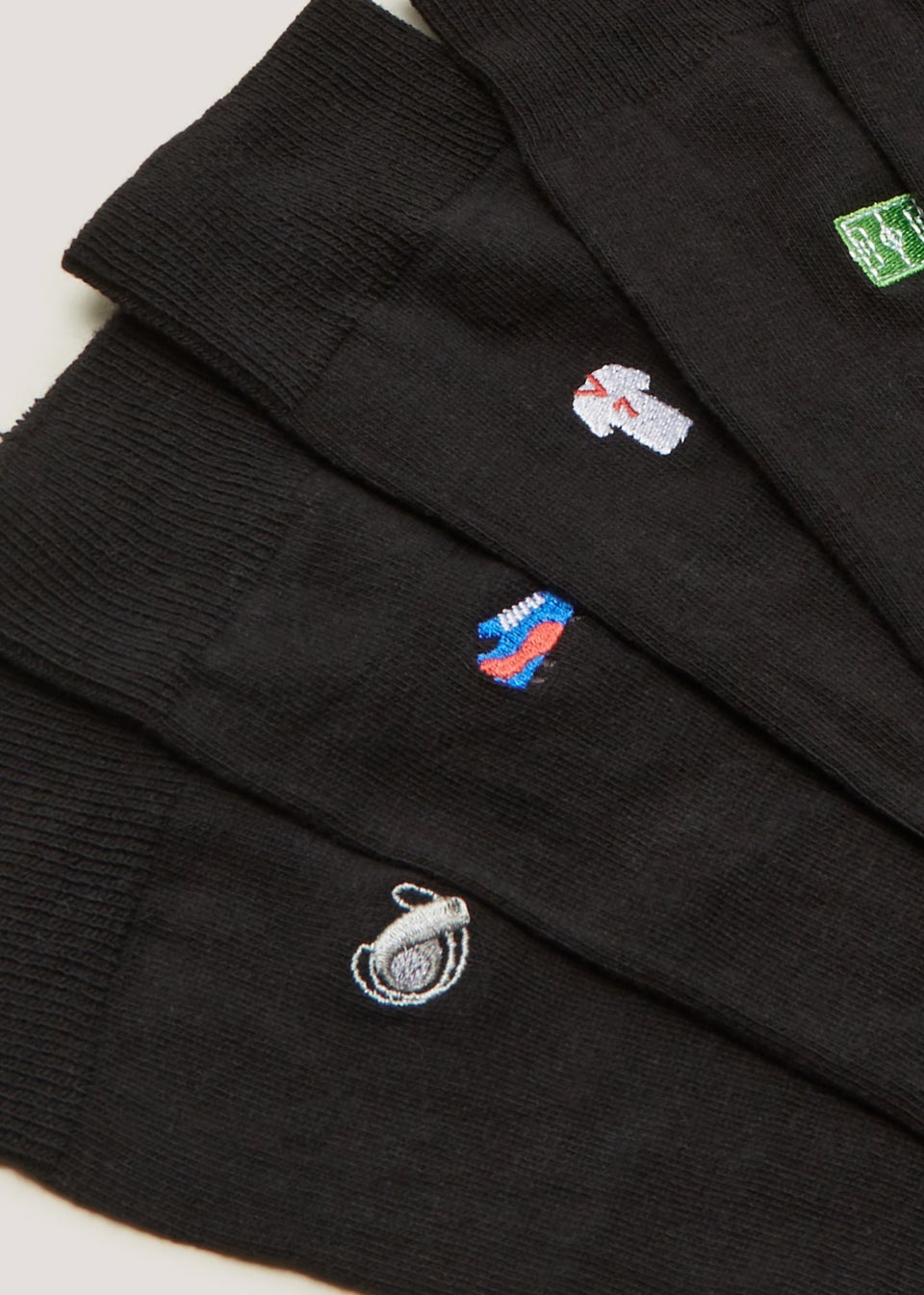7 Pack Black Football Embroidery Socks