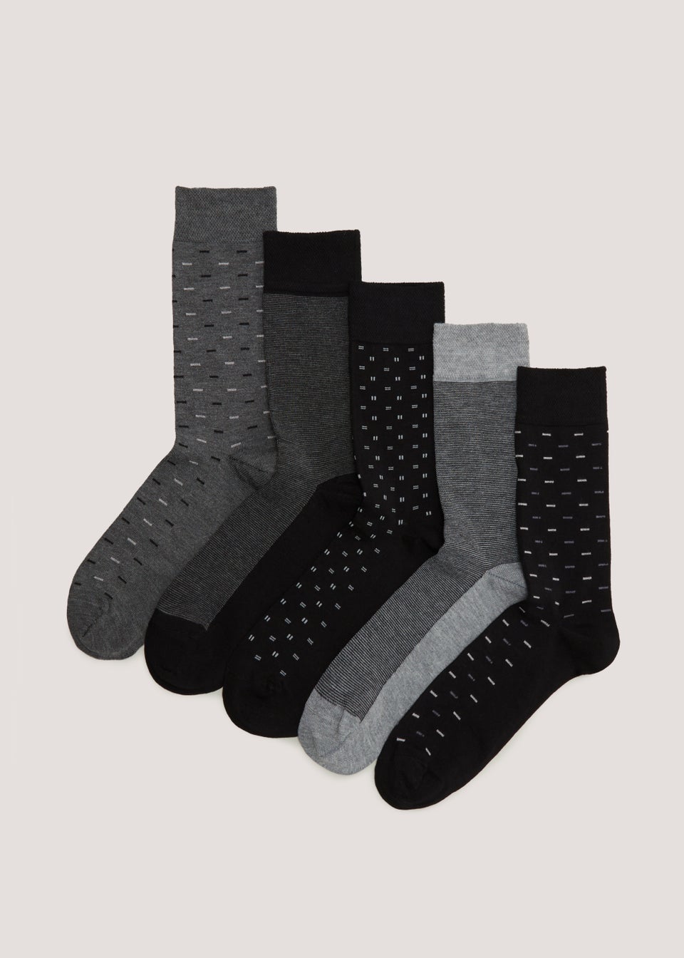 5 Pack Black Geo Flexi Top Socks - Matalan