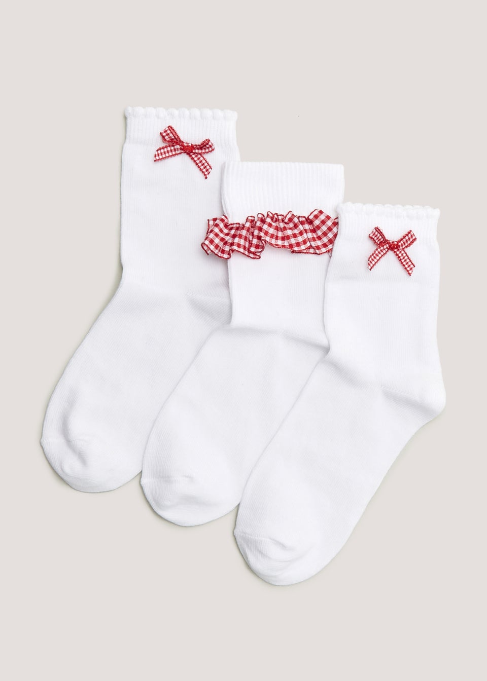 Girls 3 Pack Red Gingham School Socks (Younger 6-Older 5.5)