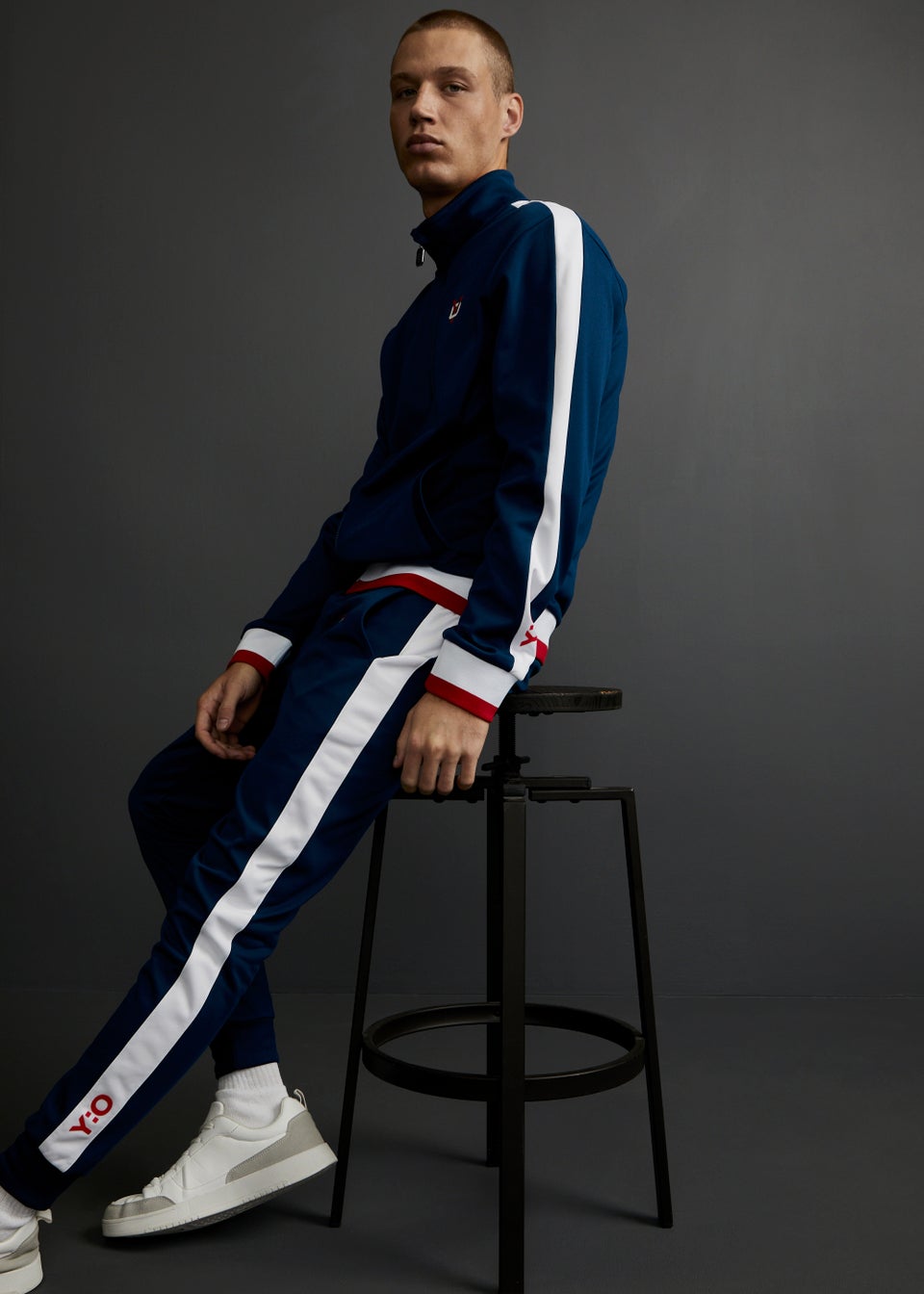 Navy side stripe joggers clearance