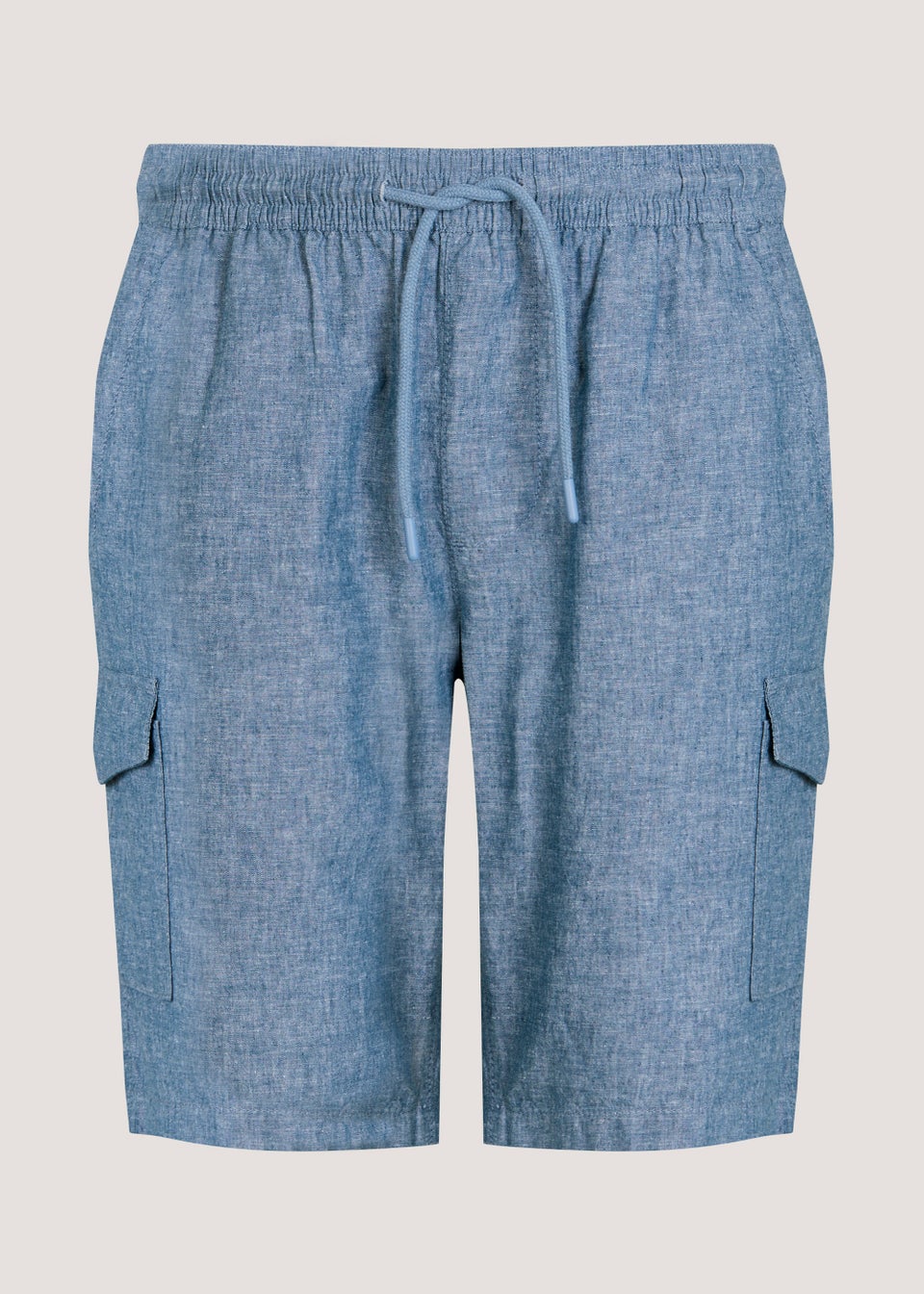 Blue Linen Blend Cargo Shorts