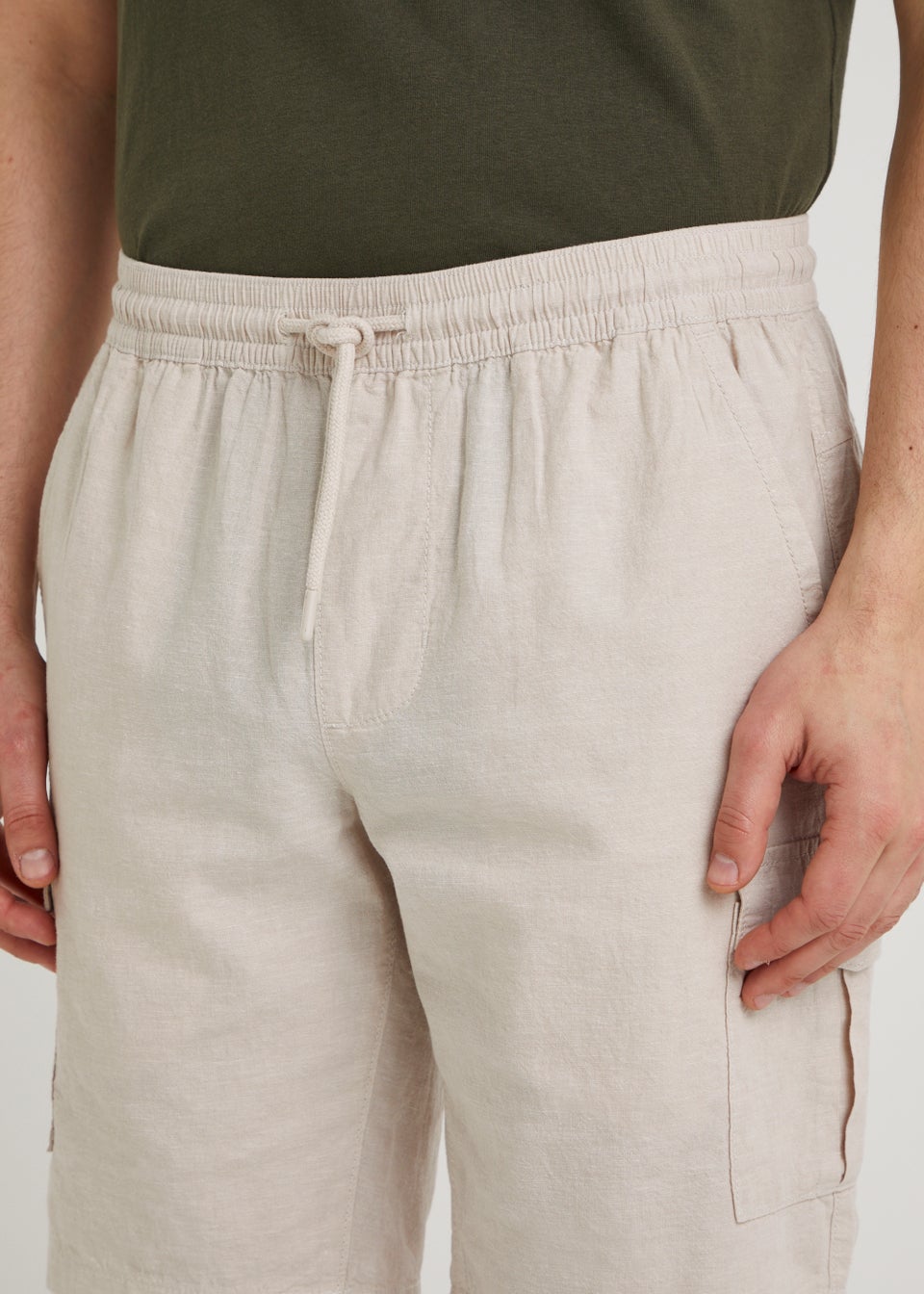 Stone Linen Blend Cargo Shorts