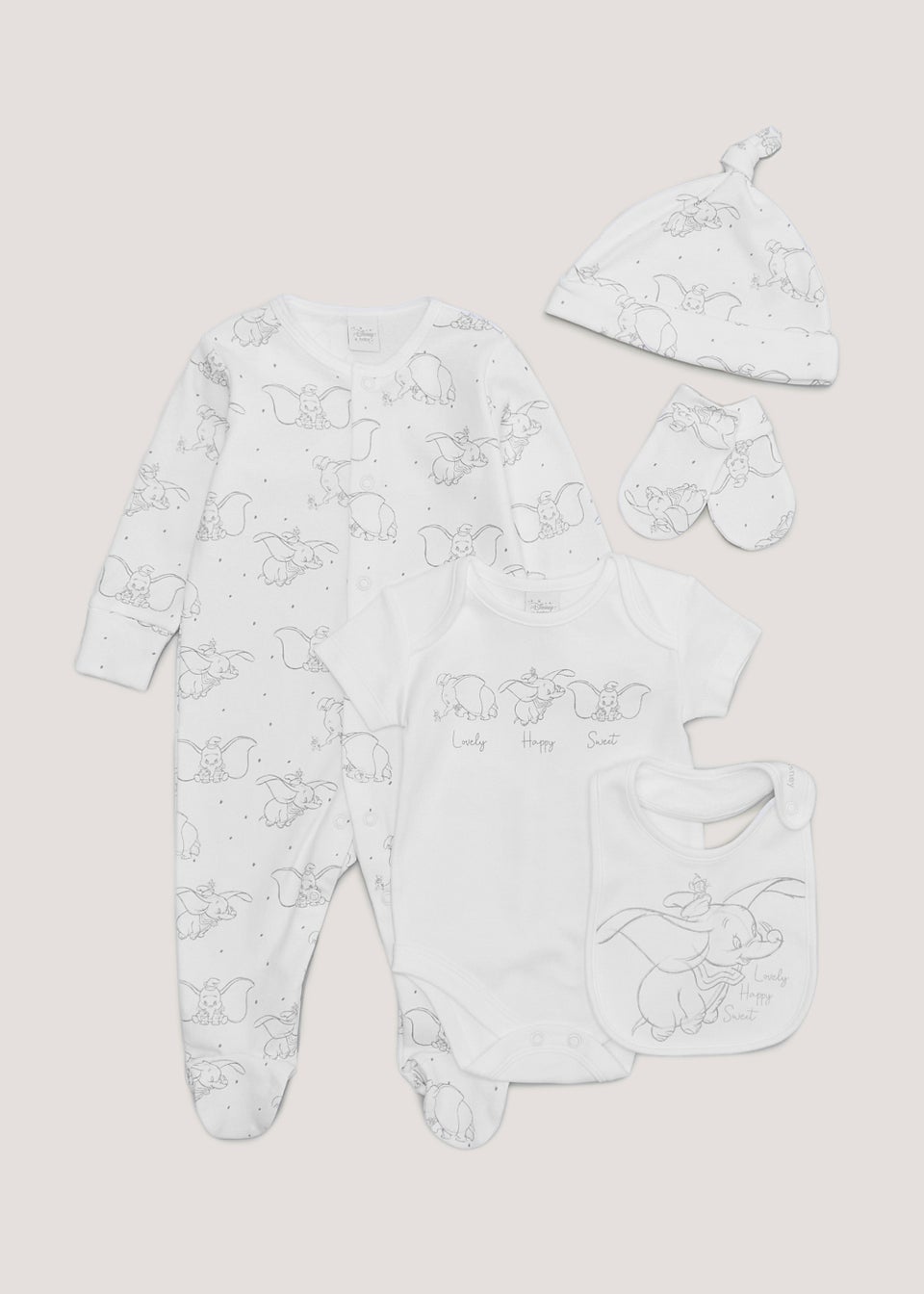 Baby White 5 Piece Dumbo Gift Set Tiny Baby 6mths