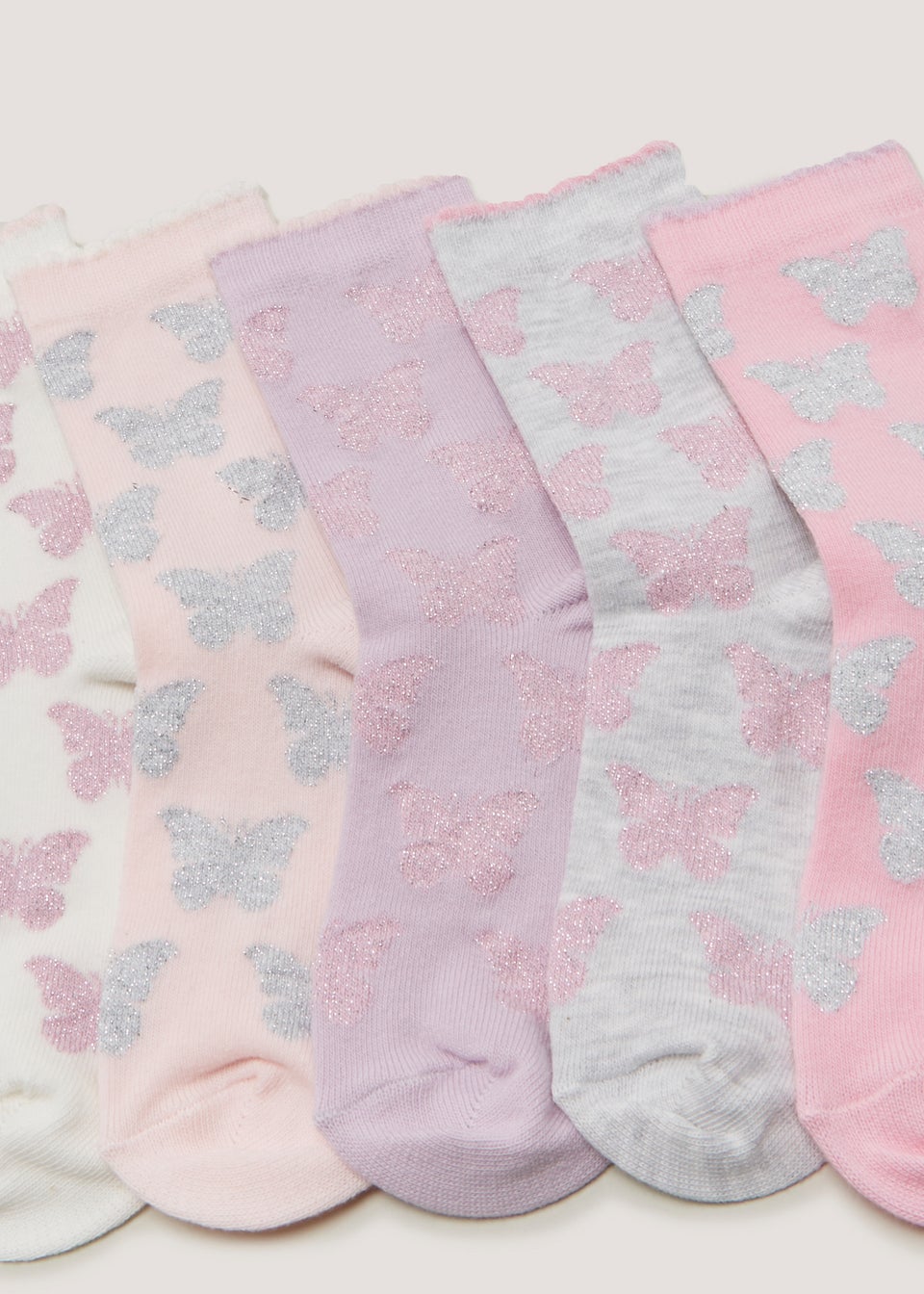 Girls 5 Pack Butterfly Ankle Socks (Younger 6-Older 5.5)