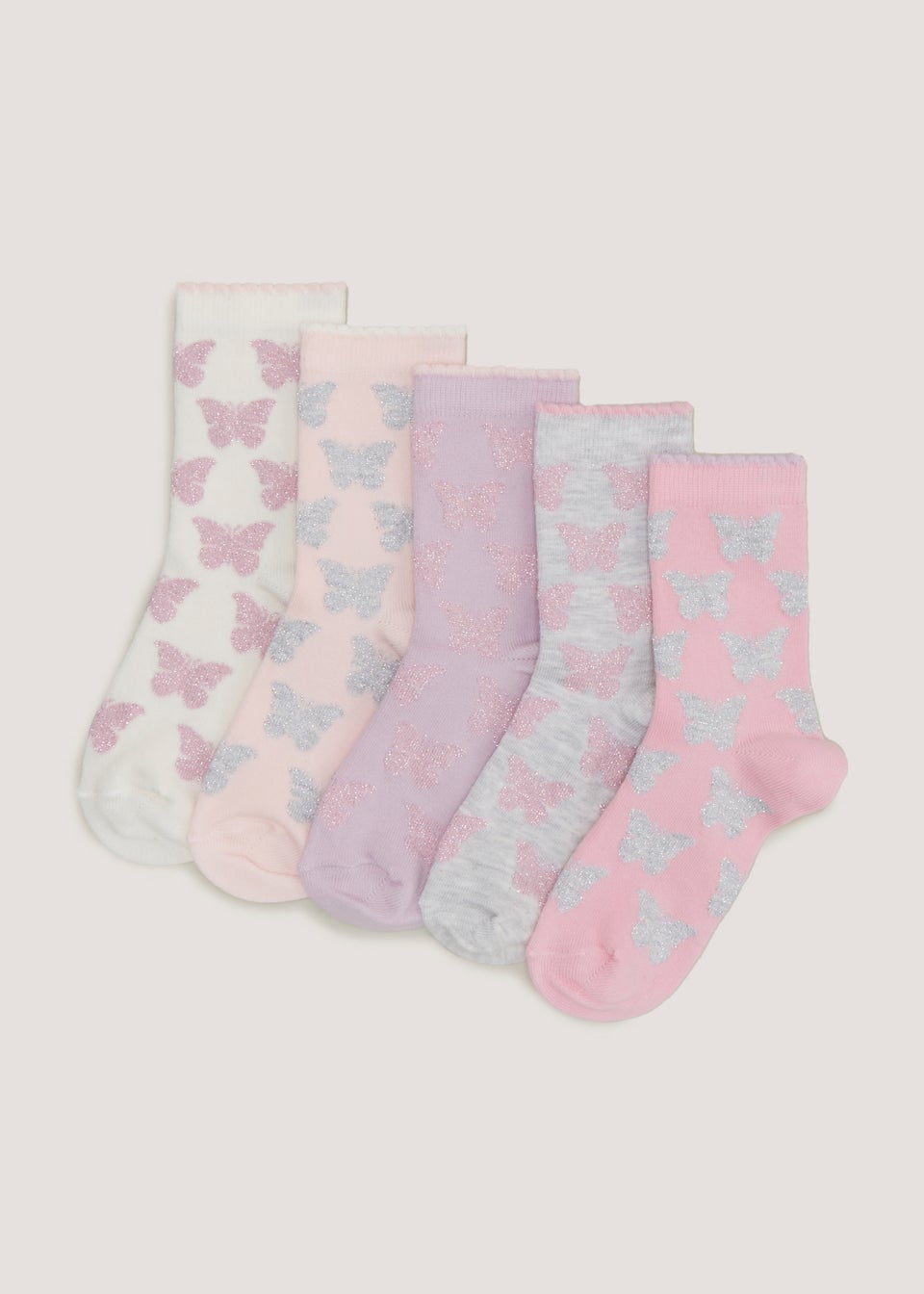 Girls 5 Pack Butterfly Ankle Socks (Younger 6-Older 5.5)