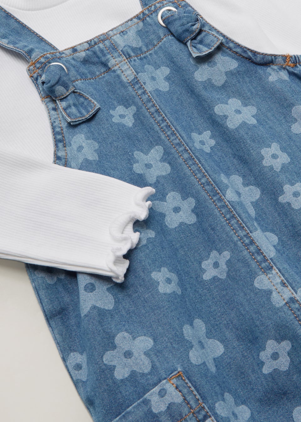 Girls Denim Floral Dungaree Top Set 9mths 6yrs