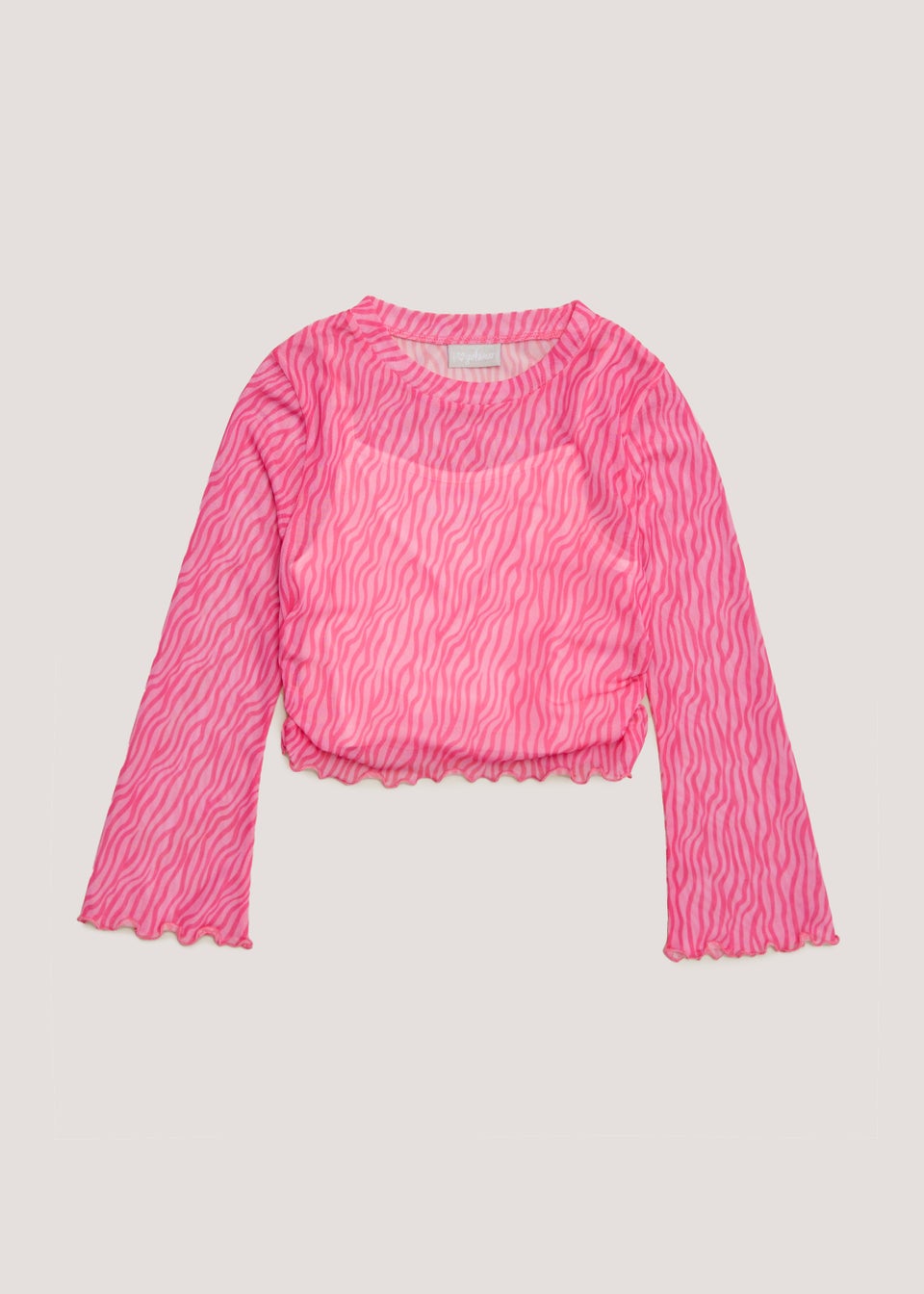 Girls Pink Zebra Long Sleeve Mesh Top (4-13yrs)