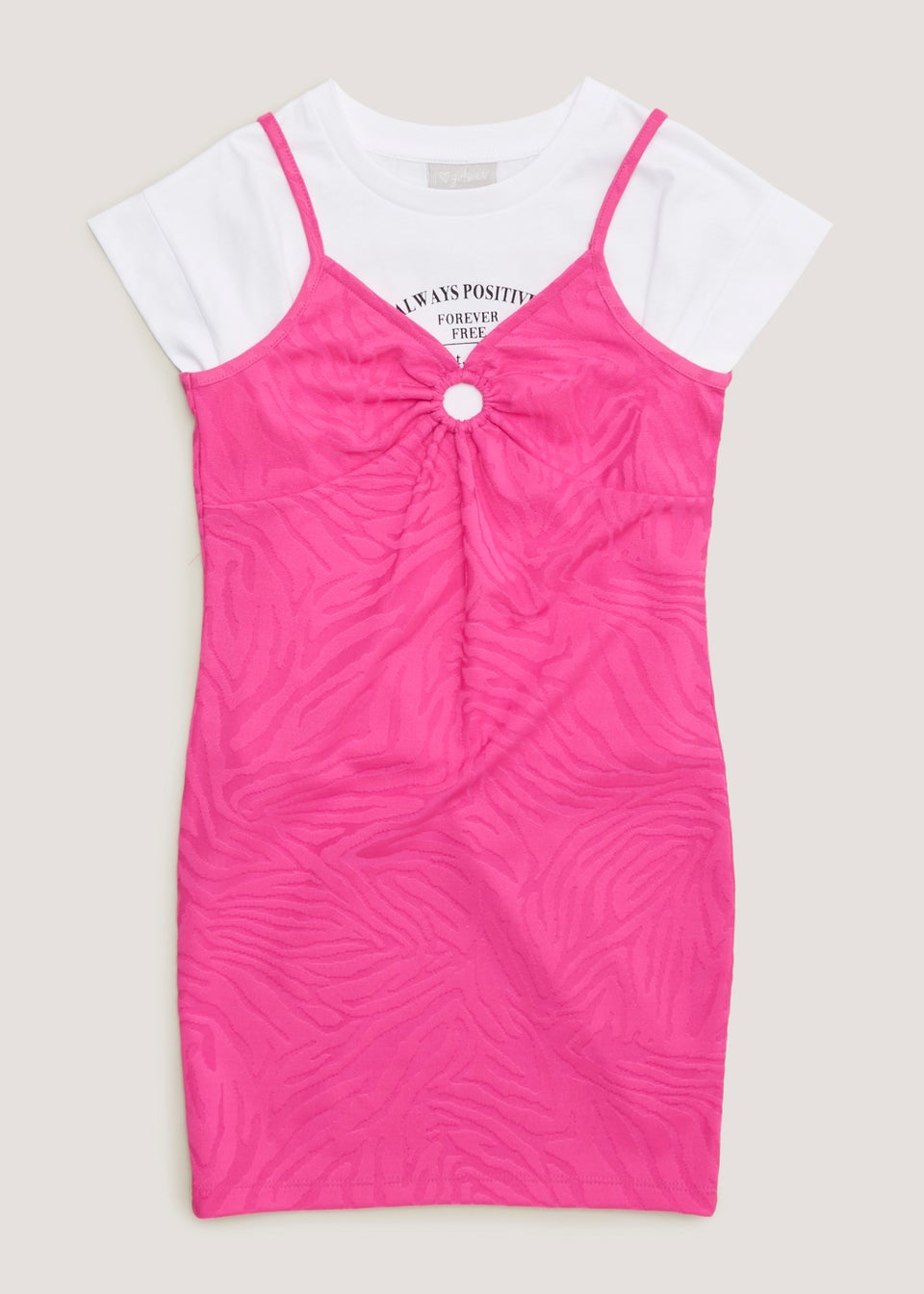 Girls 2 in 1 Pink Zebra Print Ring Dress (4-13yrs)