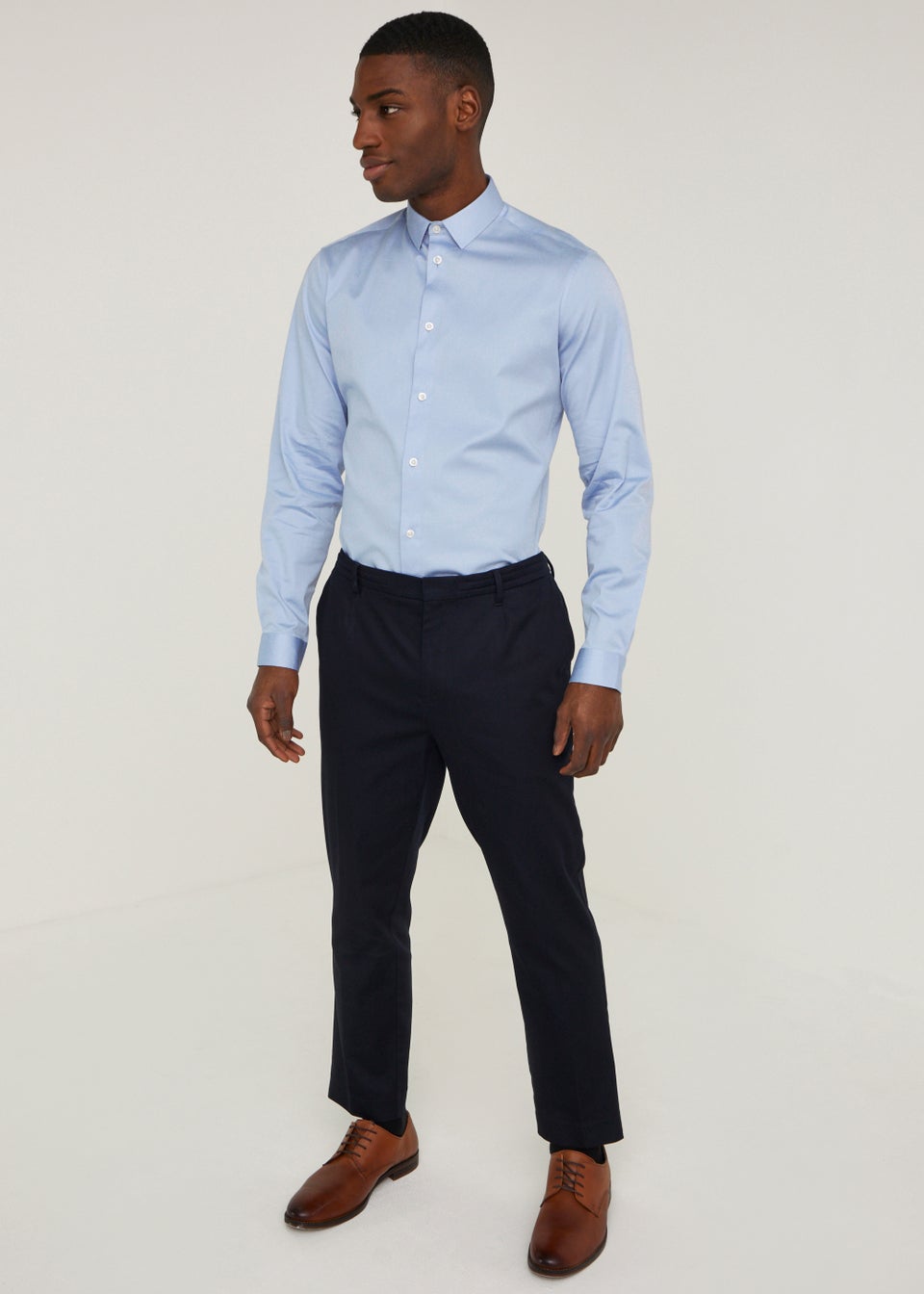 Taylor & Wright Blue Satin Slim Fit Shirt