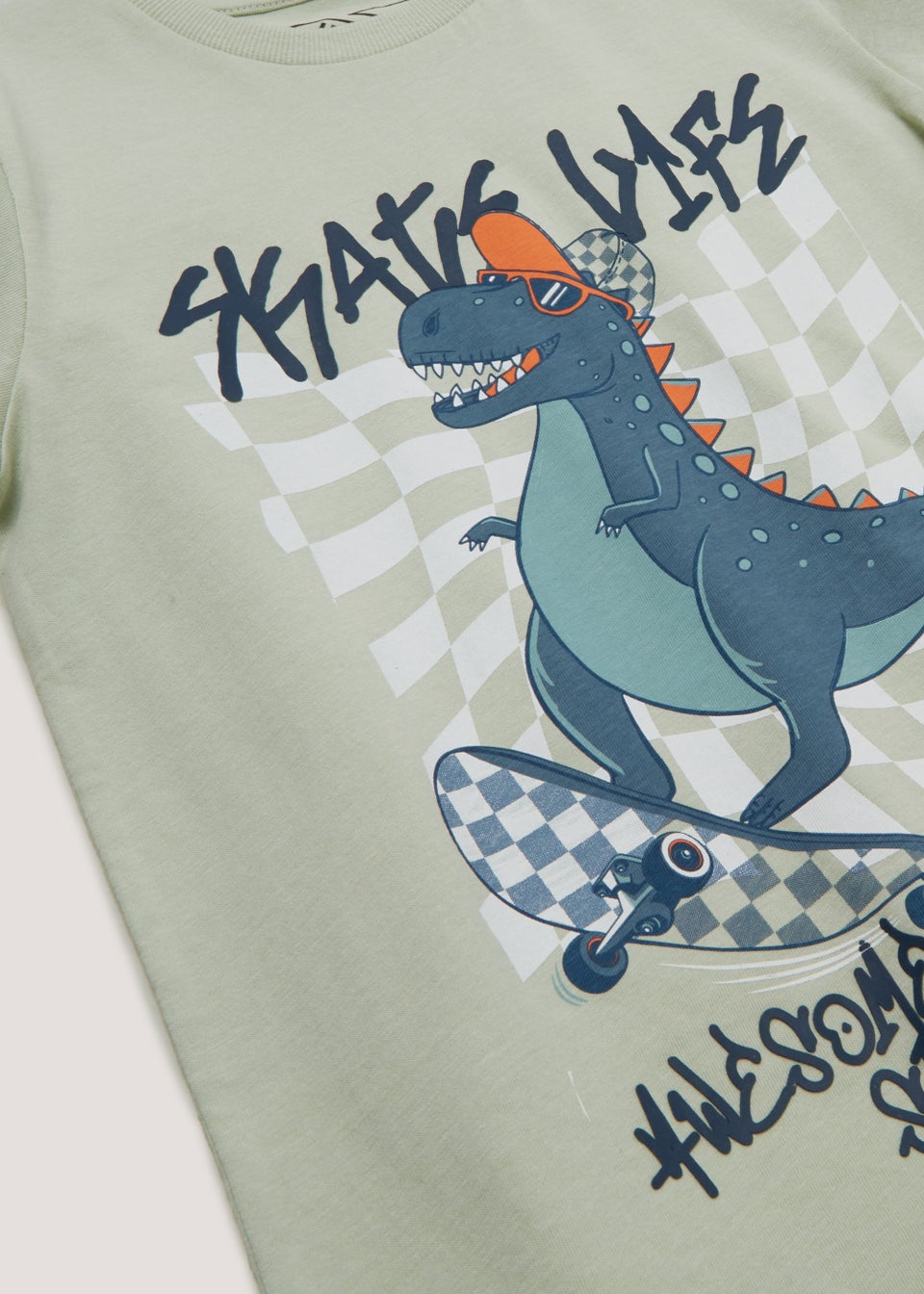 Boys 2 Pack Check Dinosaur T-Shirts (4-13yrs)