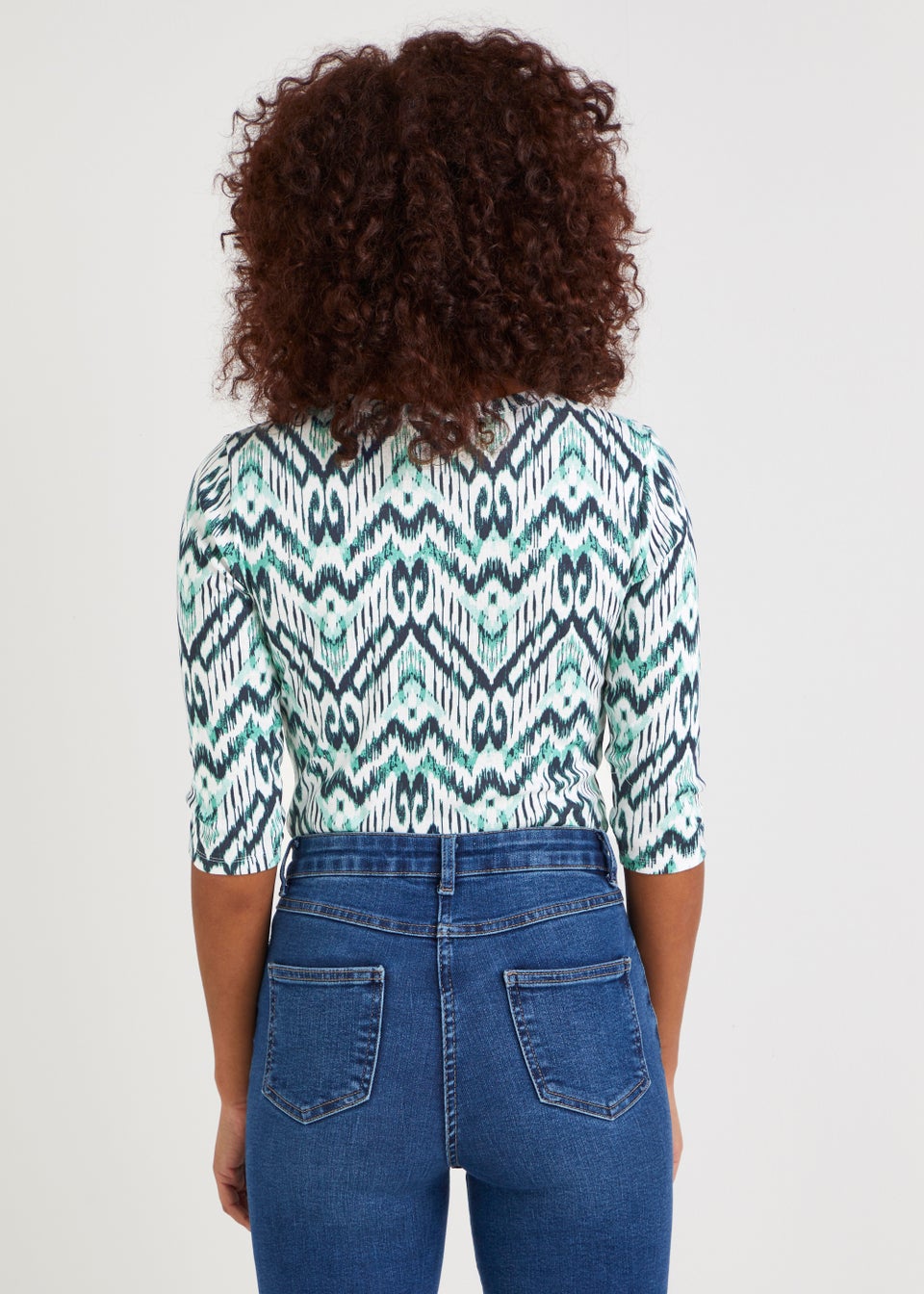 Blue Aztec Print 3/4 Sleeve T-Shirt