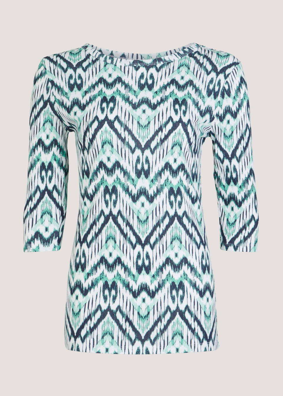Blue Aztec Print 3/4 Sleeve T-Shirt