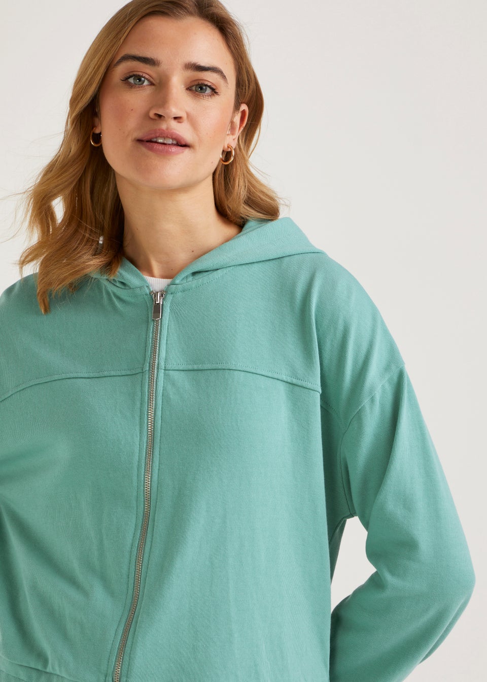 Teal Drawcord Zip Up Co-Ord Hoodie