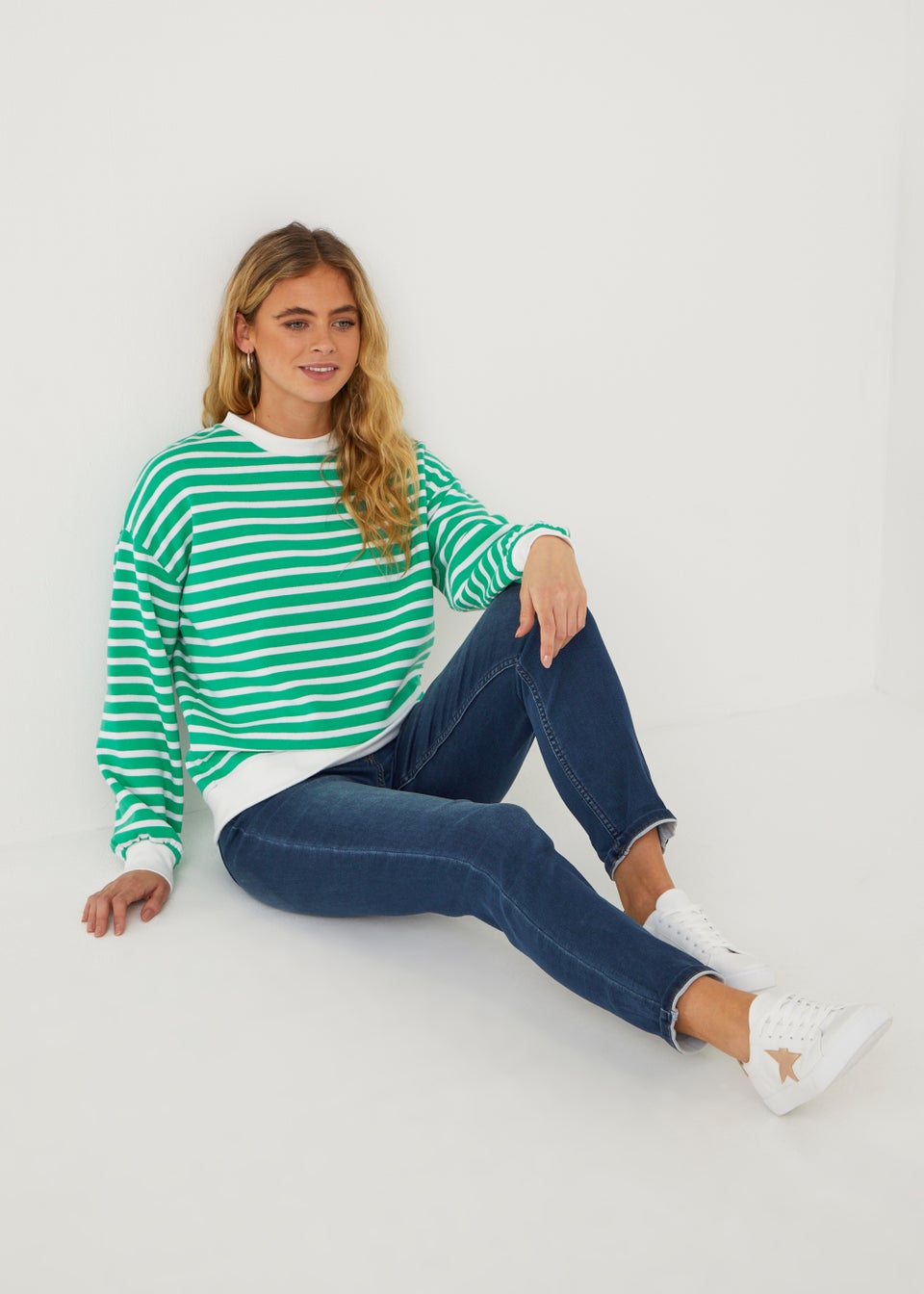 Green Stripe Volume Sleeve Sweatshirt