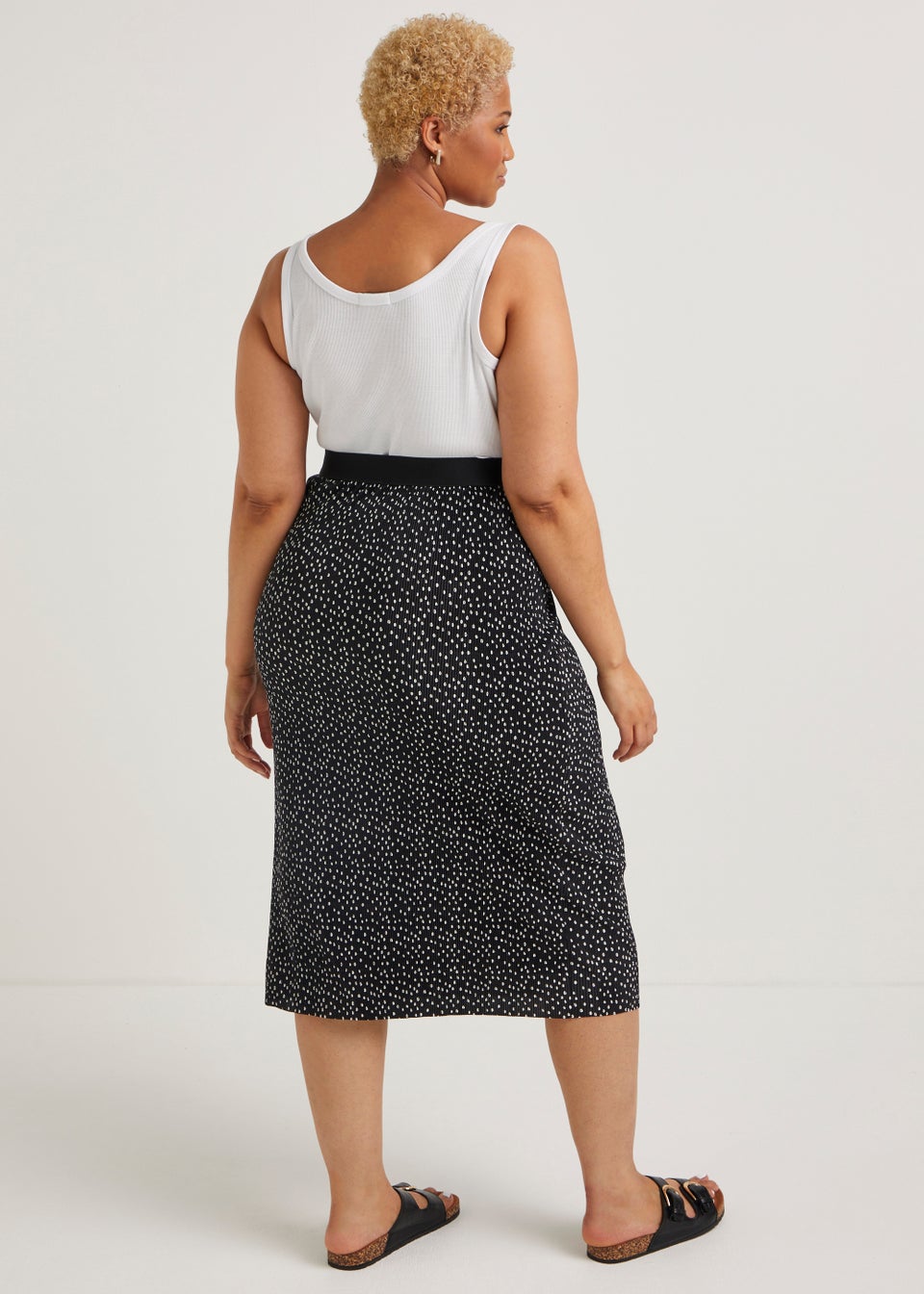 Papaya Curve Black Spot Plisse Midi Skirt