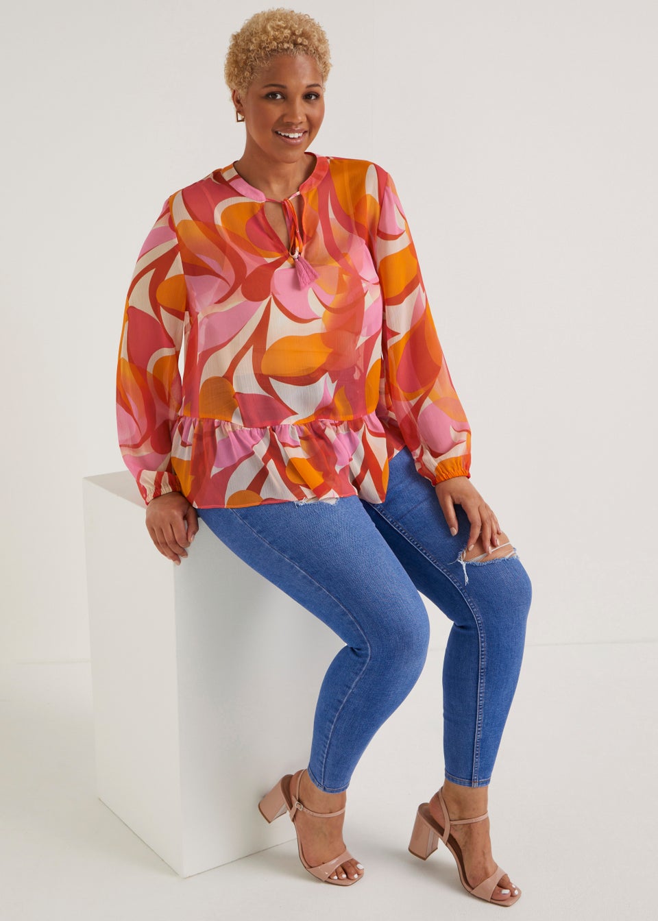Red chiffon blouse plus size sales