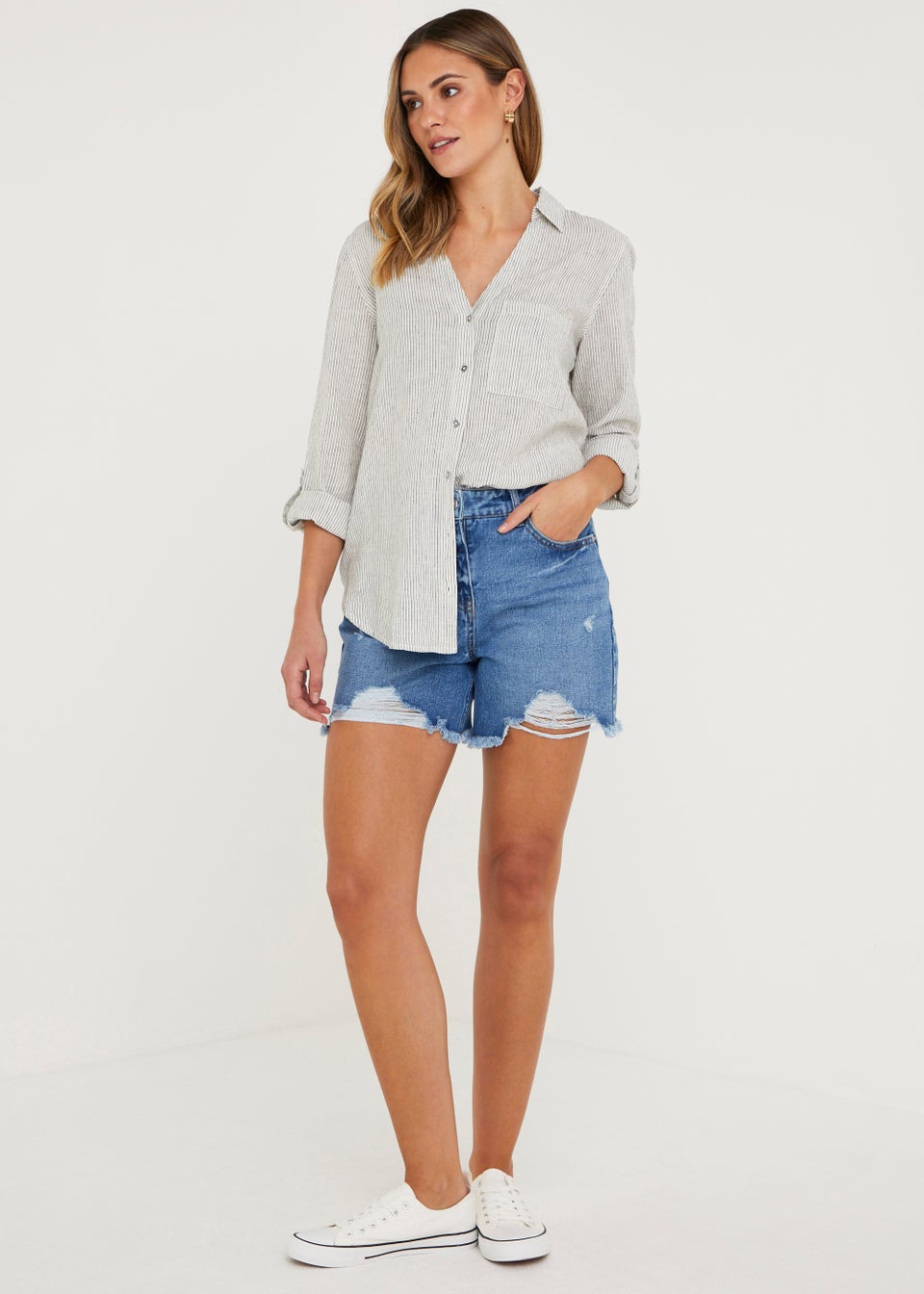 Stone Stripe Linen Blend Shirt