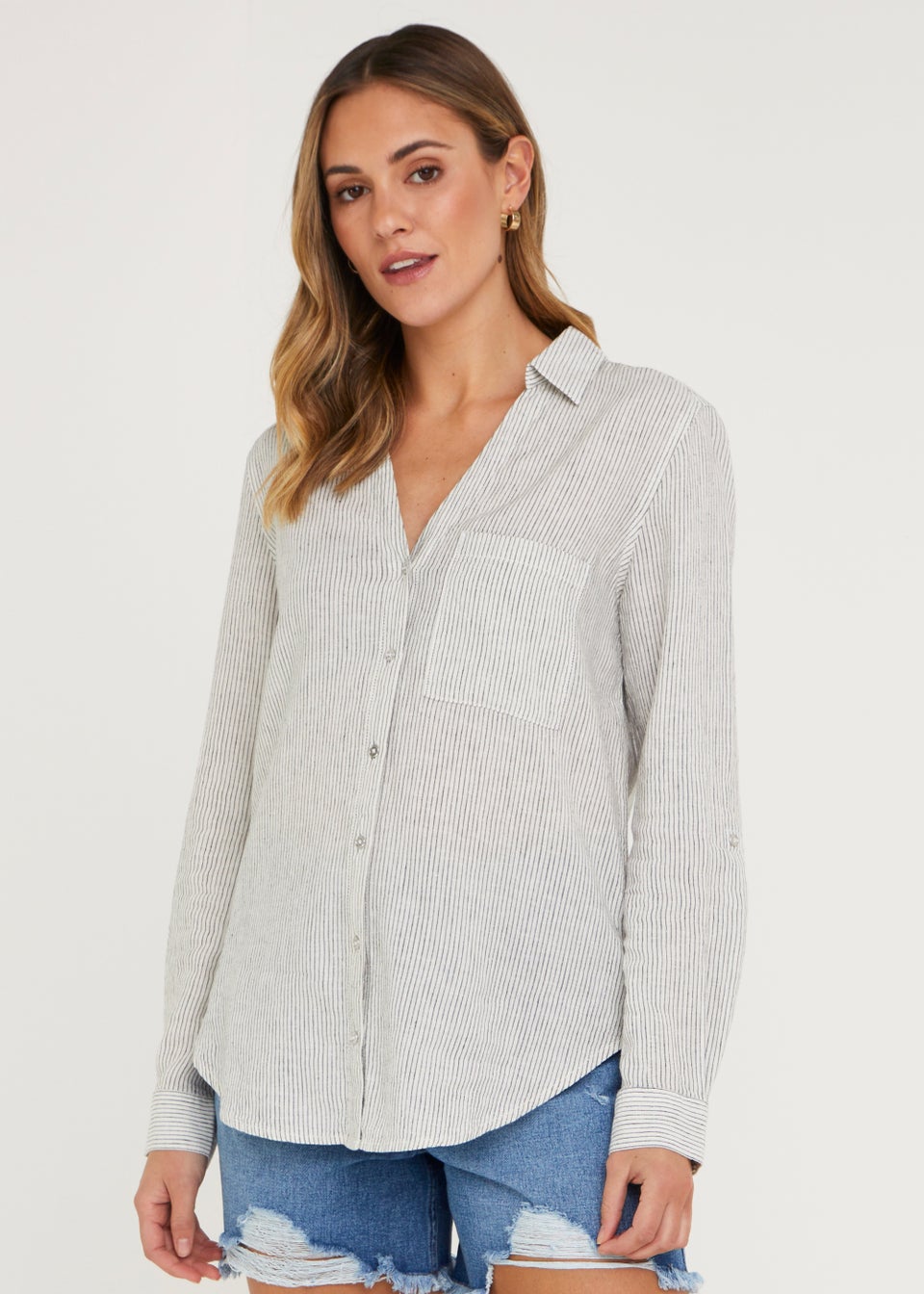Stone Stripe Linen Blend Shirt