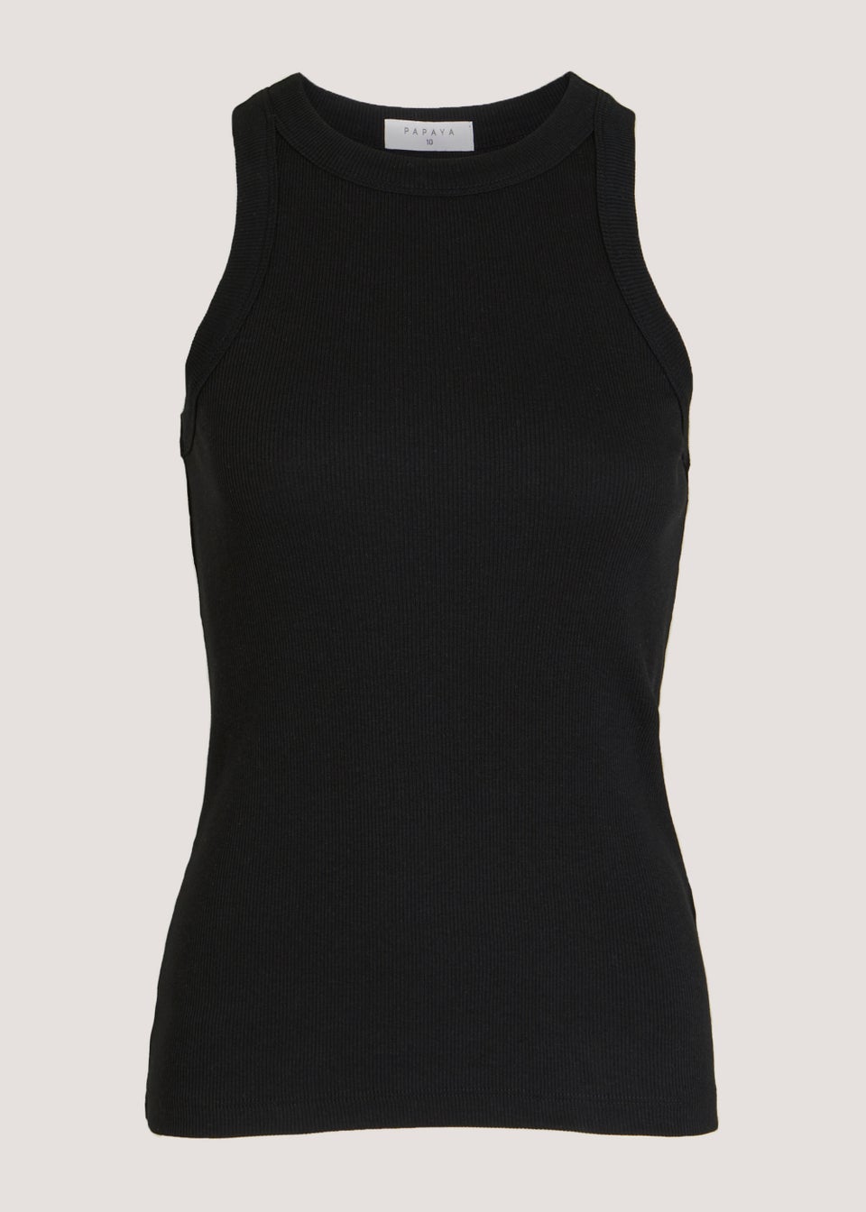 Black High Neck Ribbed Vest Top