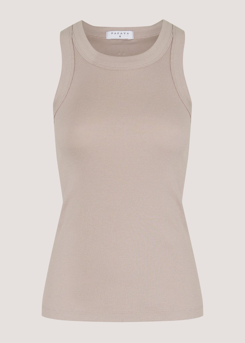 Brown High Neck Ribbed Vest Top