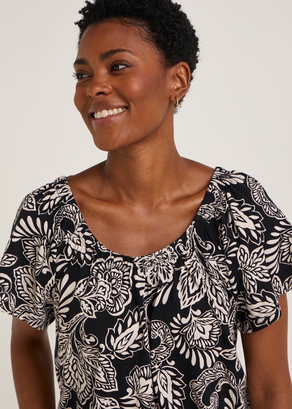 Monochrome Leaf Print Top